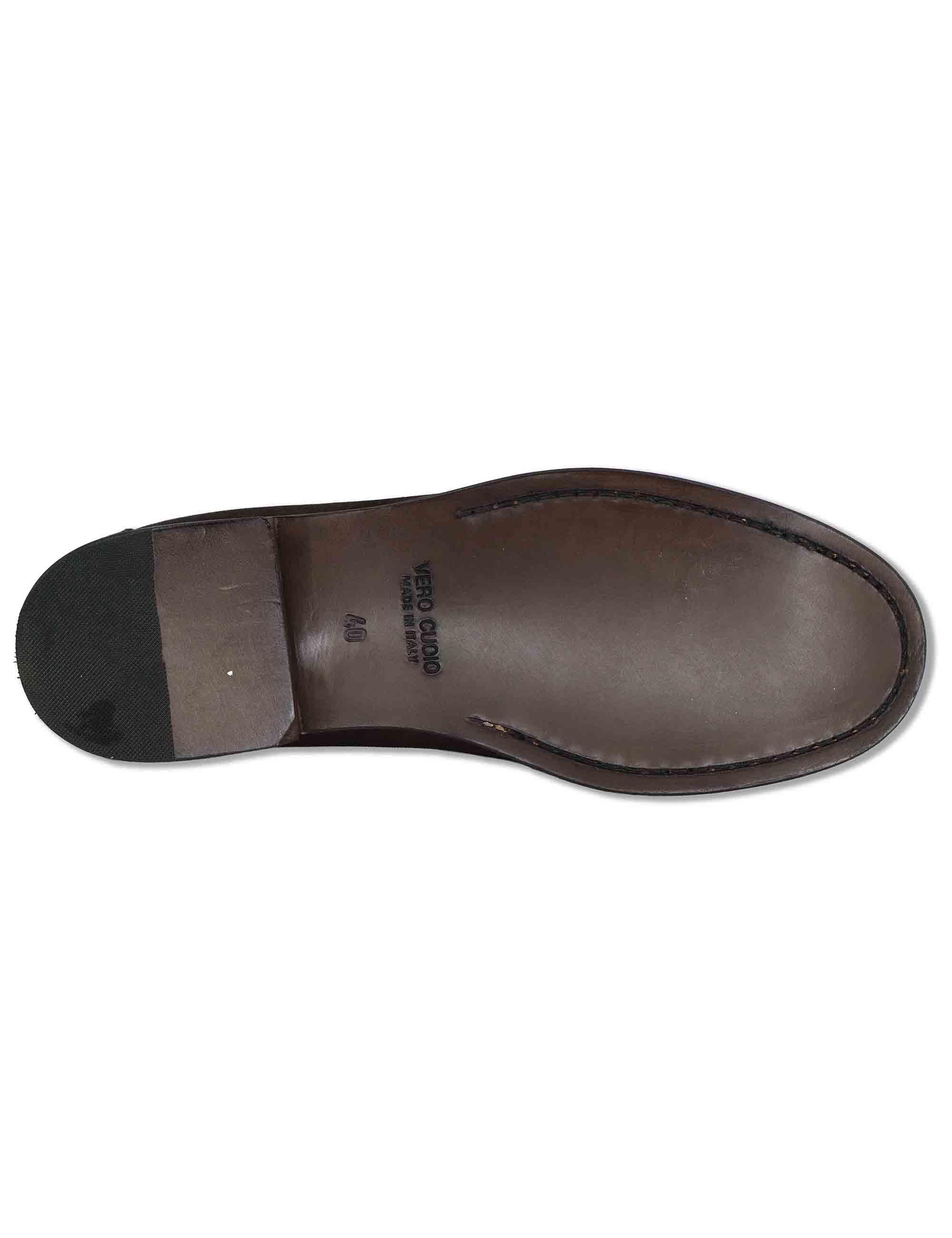 Mocassini uomo in camoscio marrone con nappine e suola in cuoio cucita SPSBG1020 014 Spatarella 