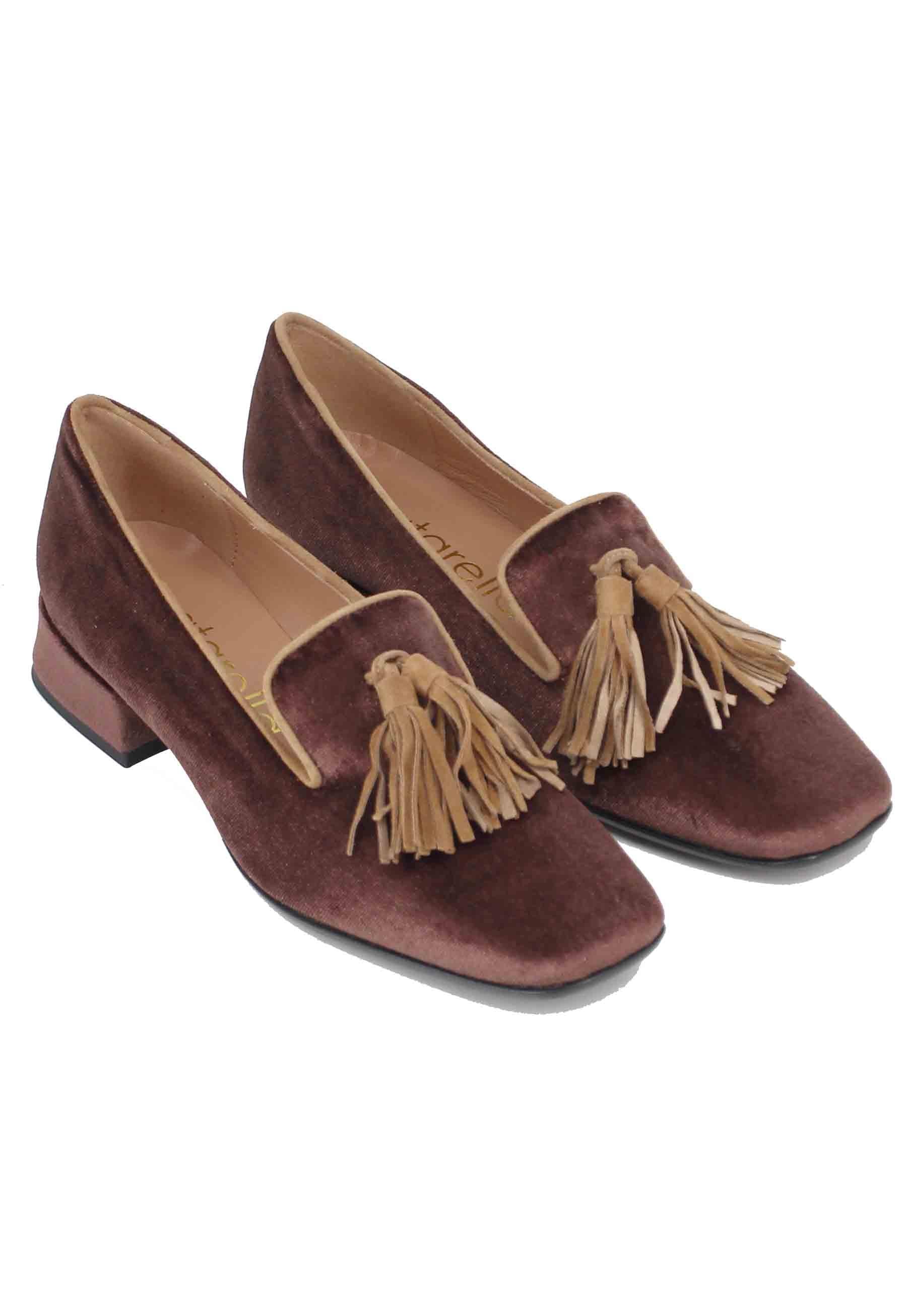 Mocassini donna in velluto marrone con nappine SPK2600 012 Spatarella 