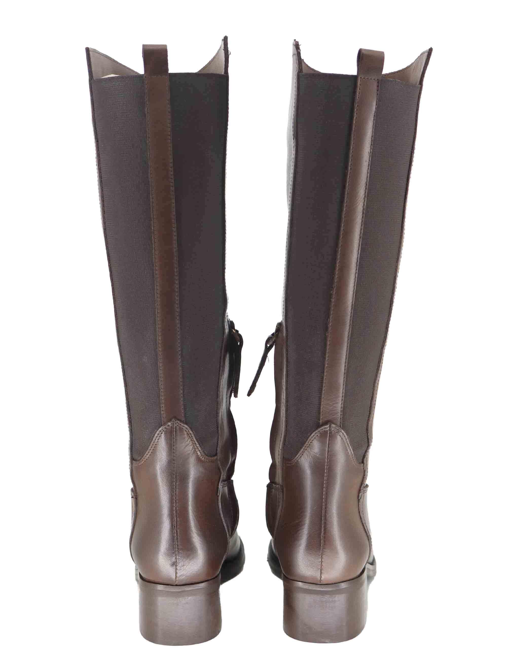 Stivali donna in pelle marrone con tacco basso e fascia elastica posteriore SPST514 014 Spatarella 