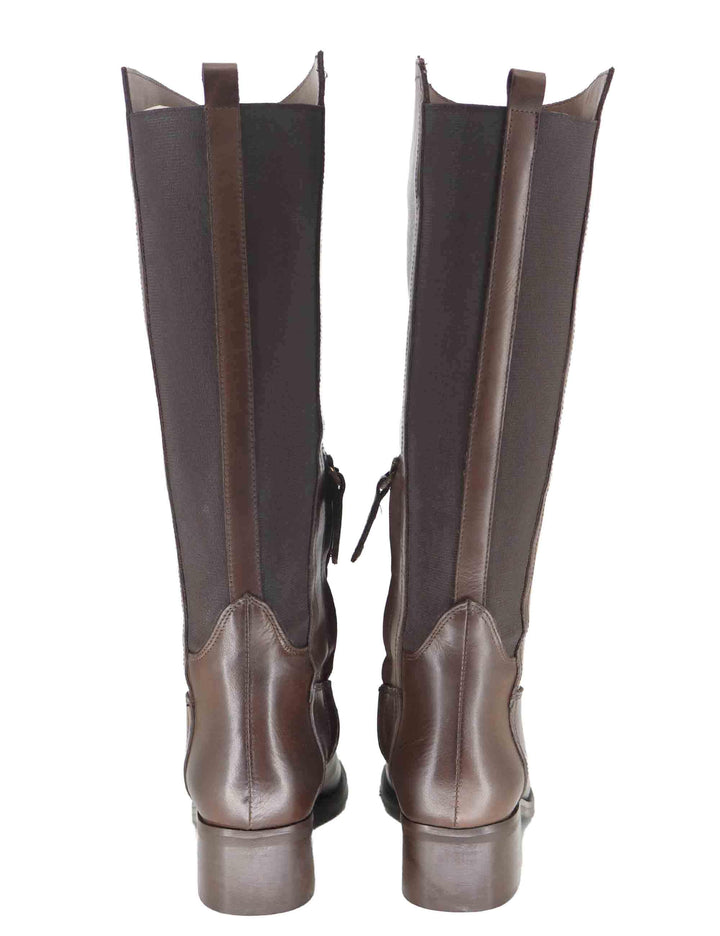 Stivali donna in pelle marrone con tacco basso e fascia elastica posteriore SPST514 014 Spatarella 