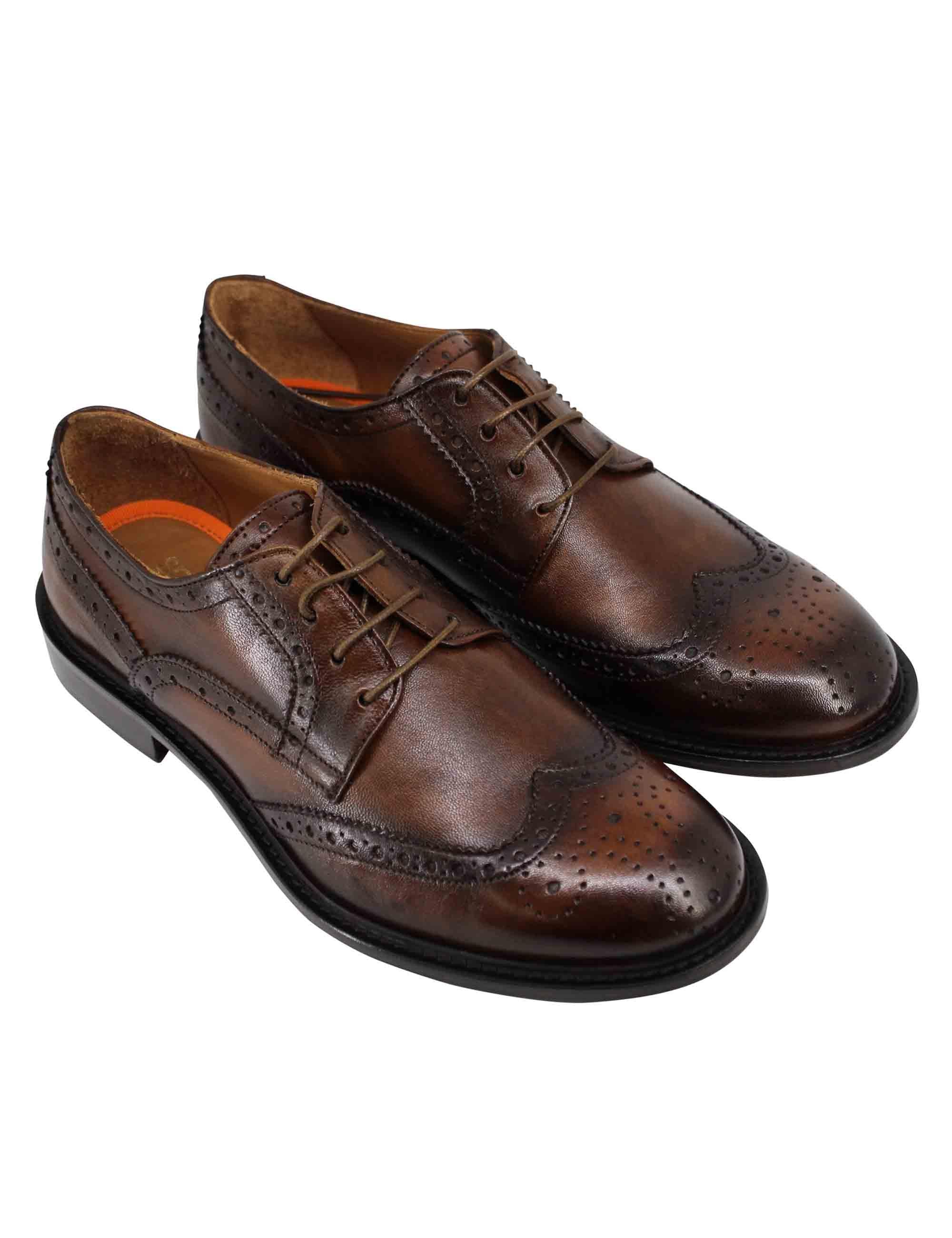 Stringate uomo in pelle marrone impunturata con suola in cuoio cucita SP1201 014 Spatarella 