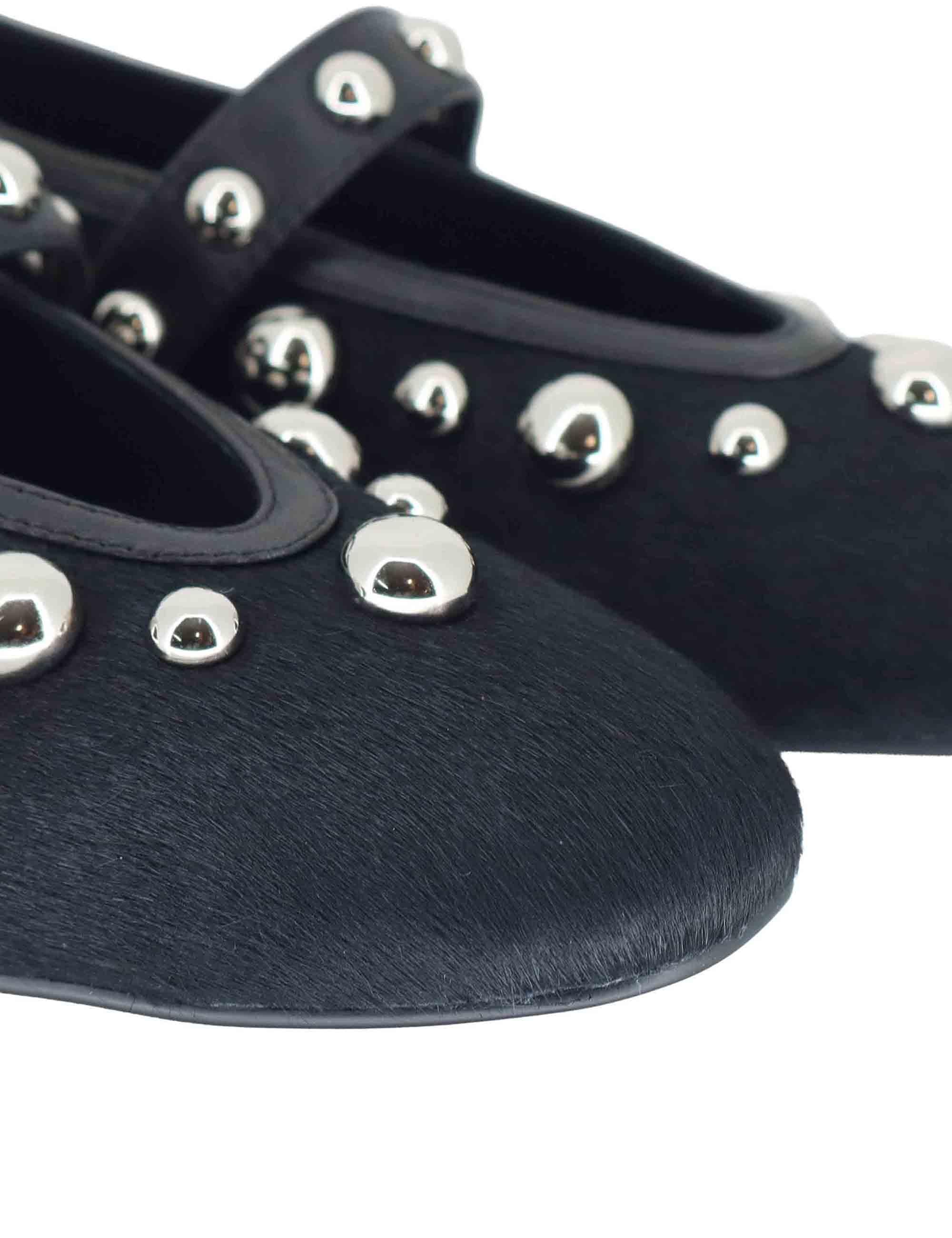 Ballerine donna in pelle nera con borchie e cinturino sul collo piede 717Z90VK 03 Bibi Lou 