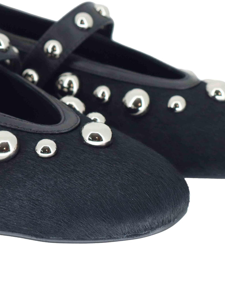 Ballerine donna in pelle nera con borchie e cinturino sul collo piede 717Z90VK 03 Bibi Lou 