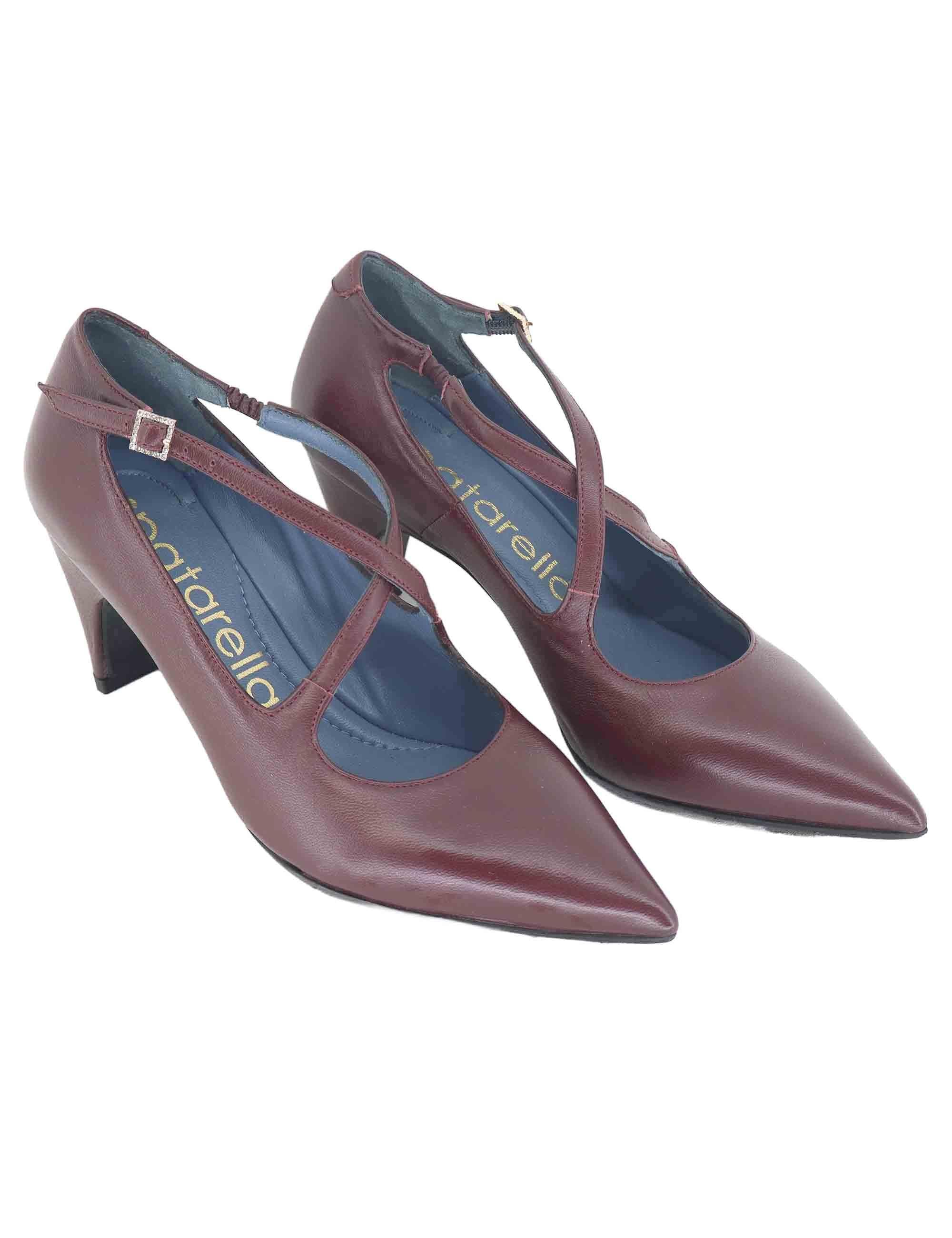 Decollete donna in pelle bordeaux con doppio cinturino e tacco alto SP2311 016 Spatarella 