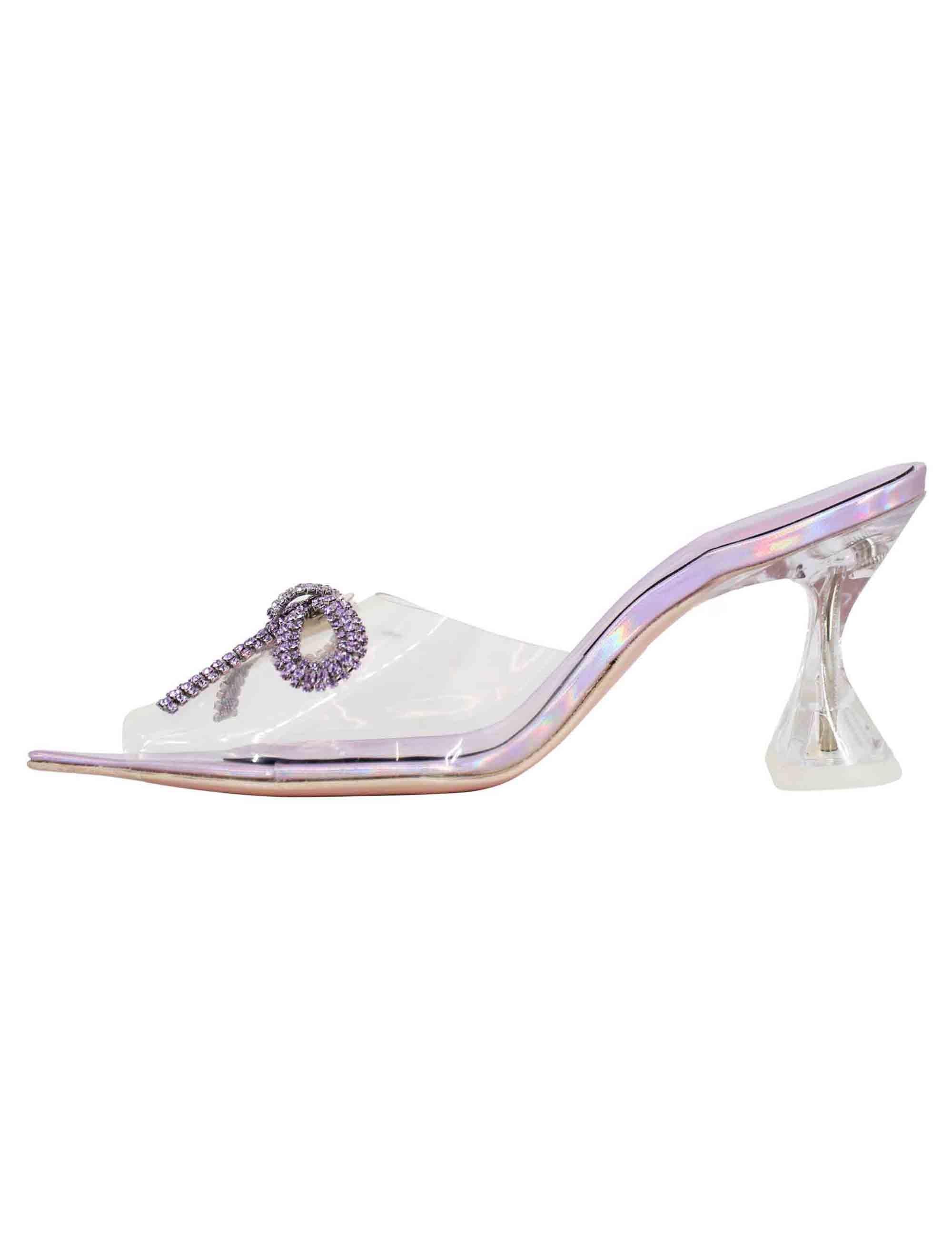 Sandali donna in plexy trasparente con fiocco in strass lilla 7052 050 Ras 
