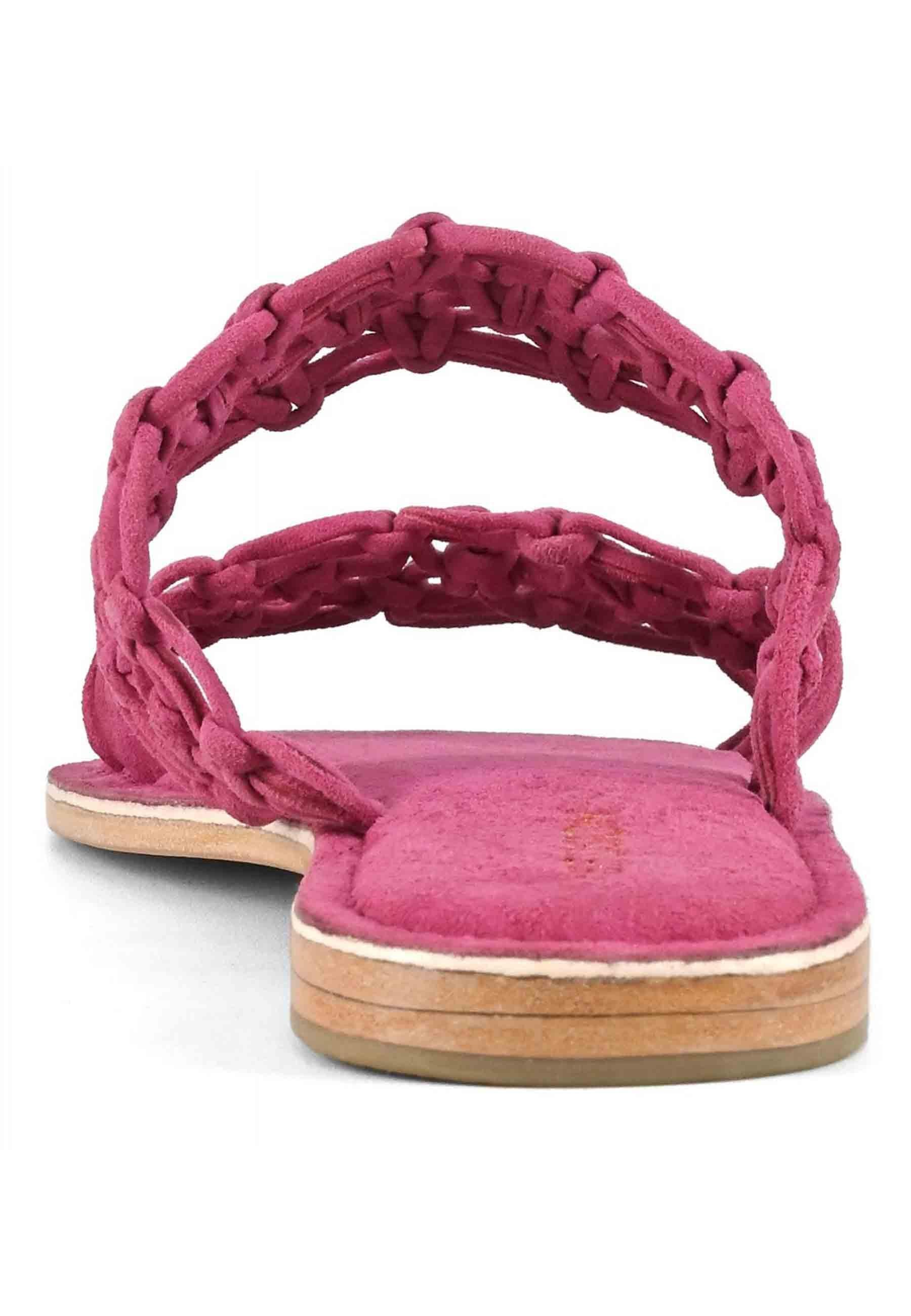Sandali donna in camoscio fuxia a doppia fascia con nodi 223005 FUX Coral Blue 