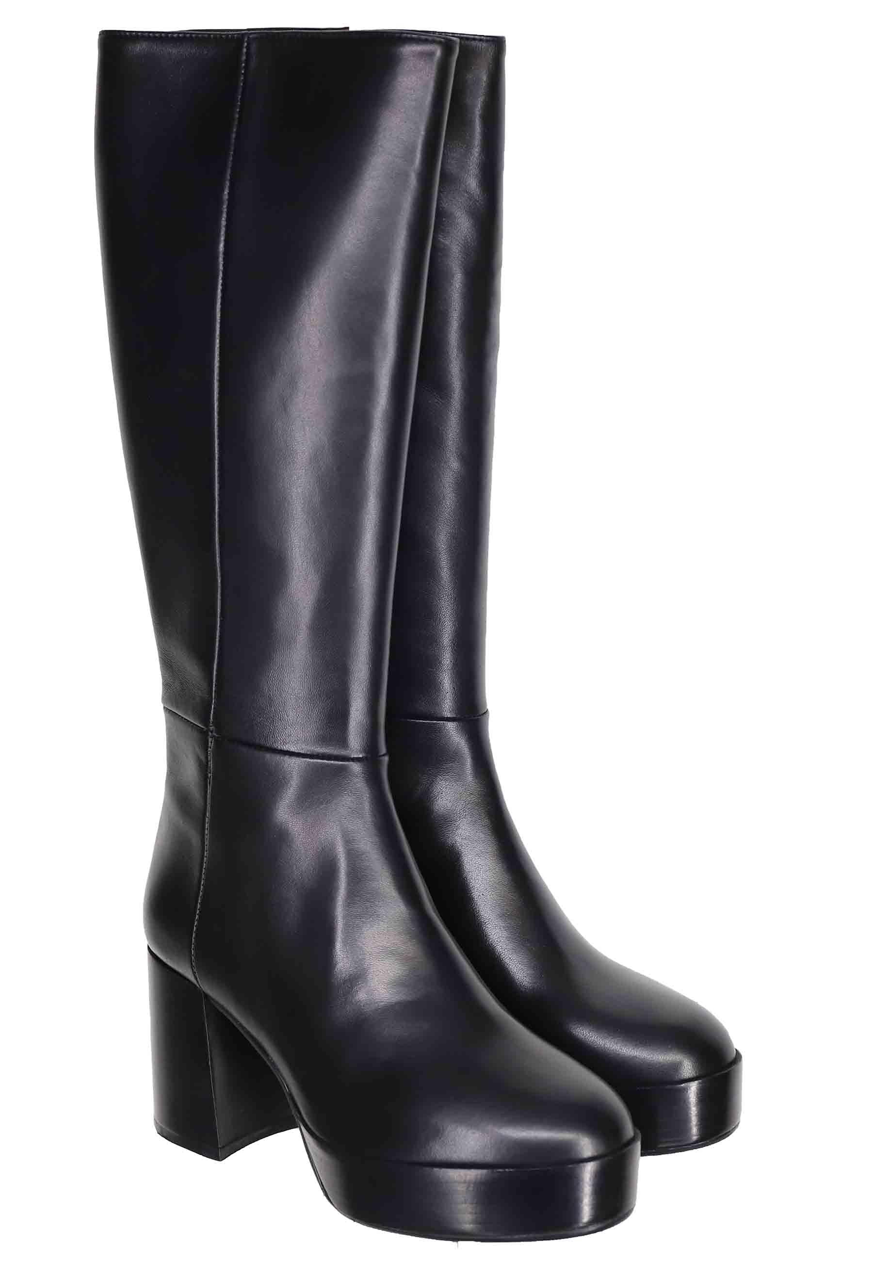 Stivali donna in pelle nera con tacco e plateau ST1557 001 L'Arianna 