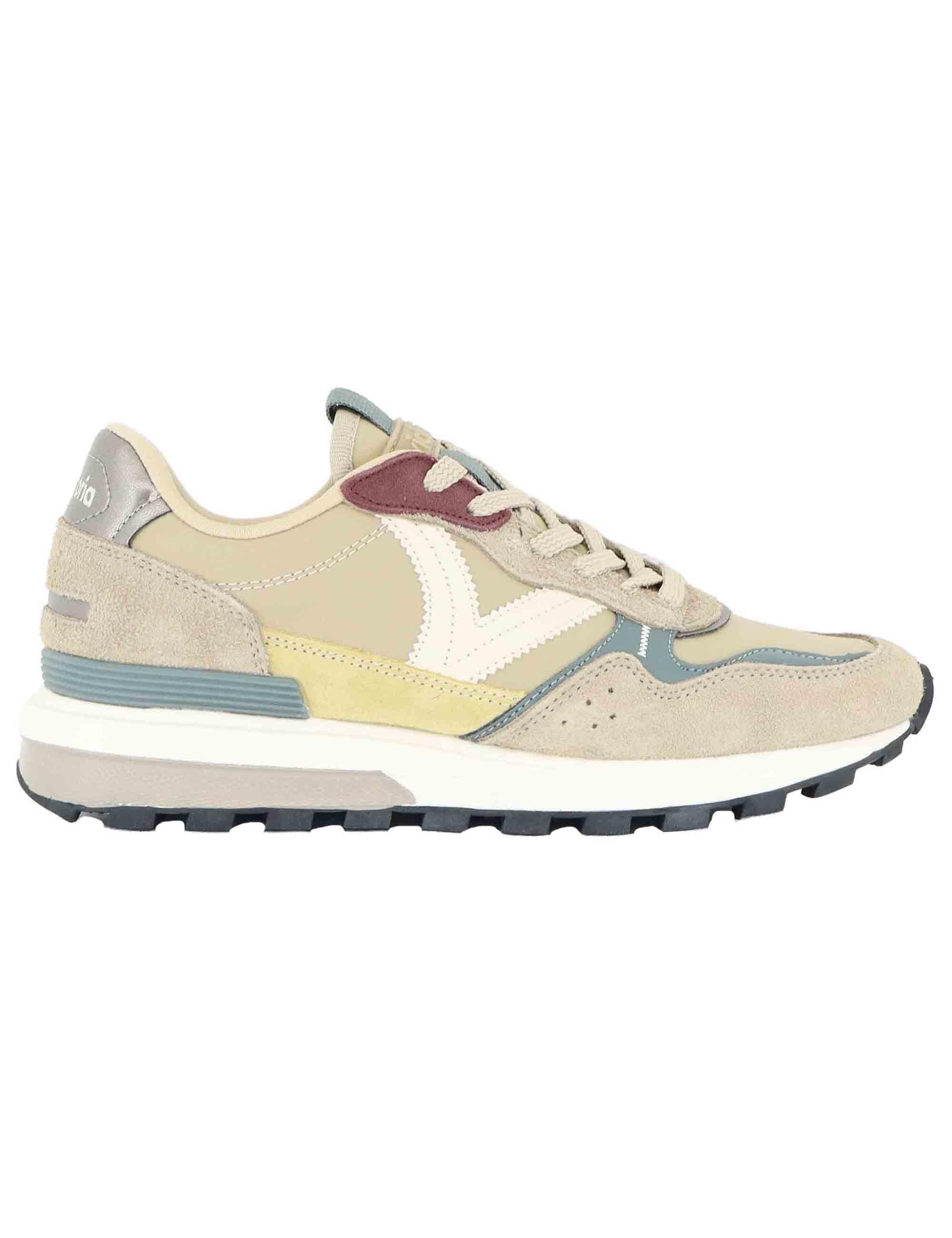 Sneakers donna in pelle e tessuto taupe 1156107 Beige Victoria 