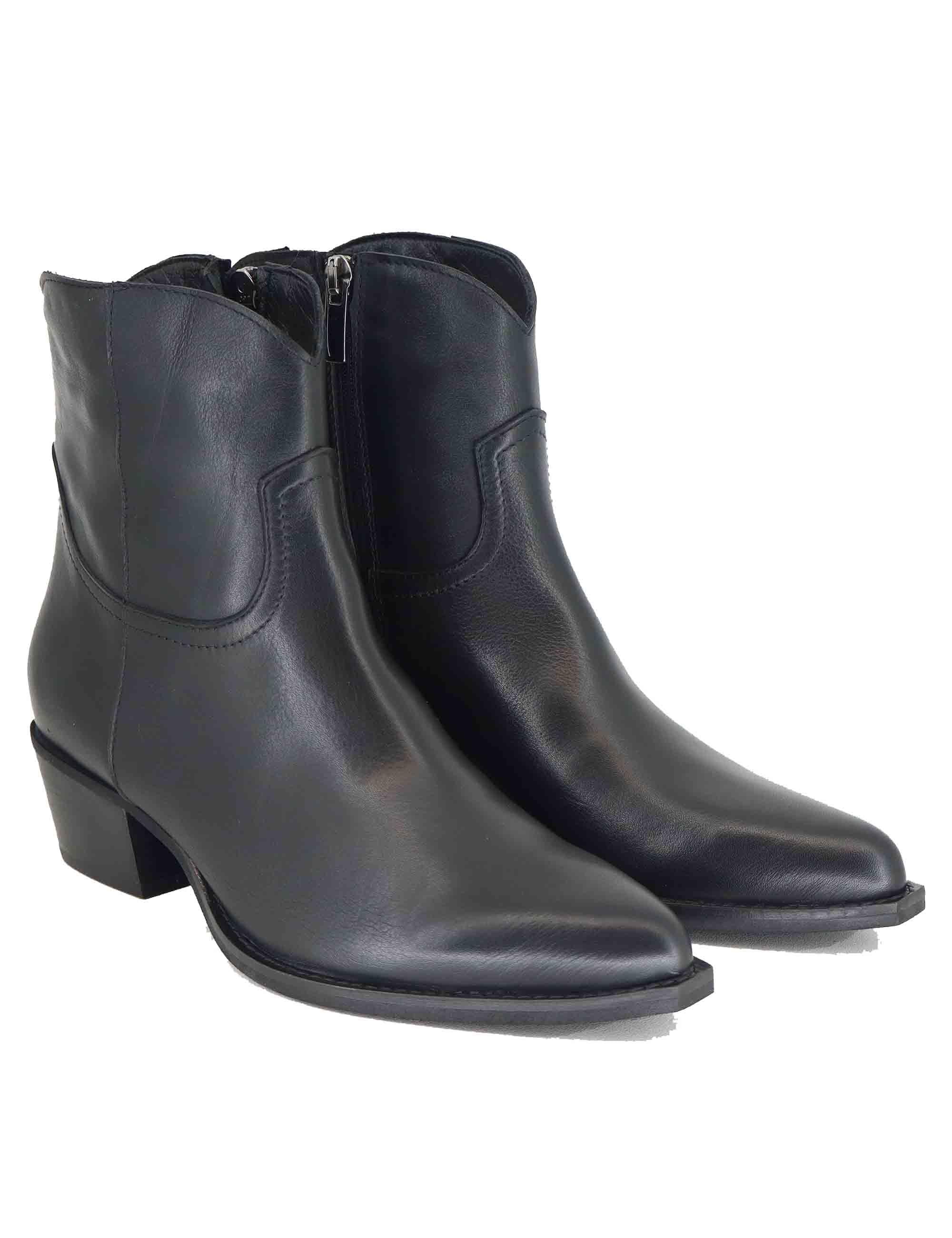 Stivaletti texani donna in pelle nera con punta a punta GOLD 1 001 Tattoo 