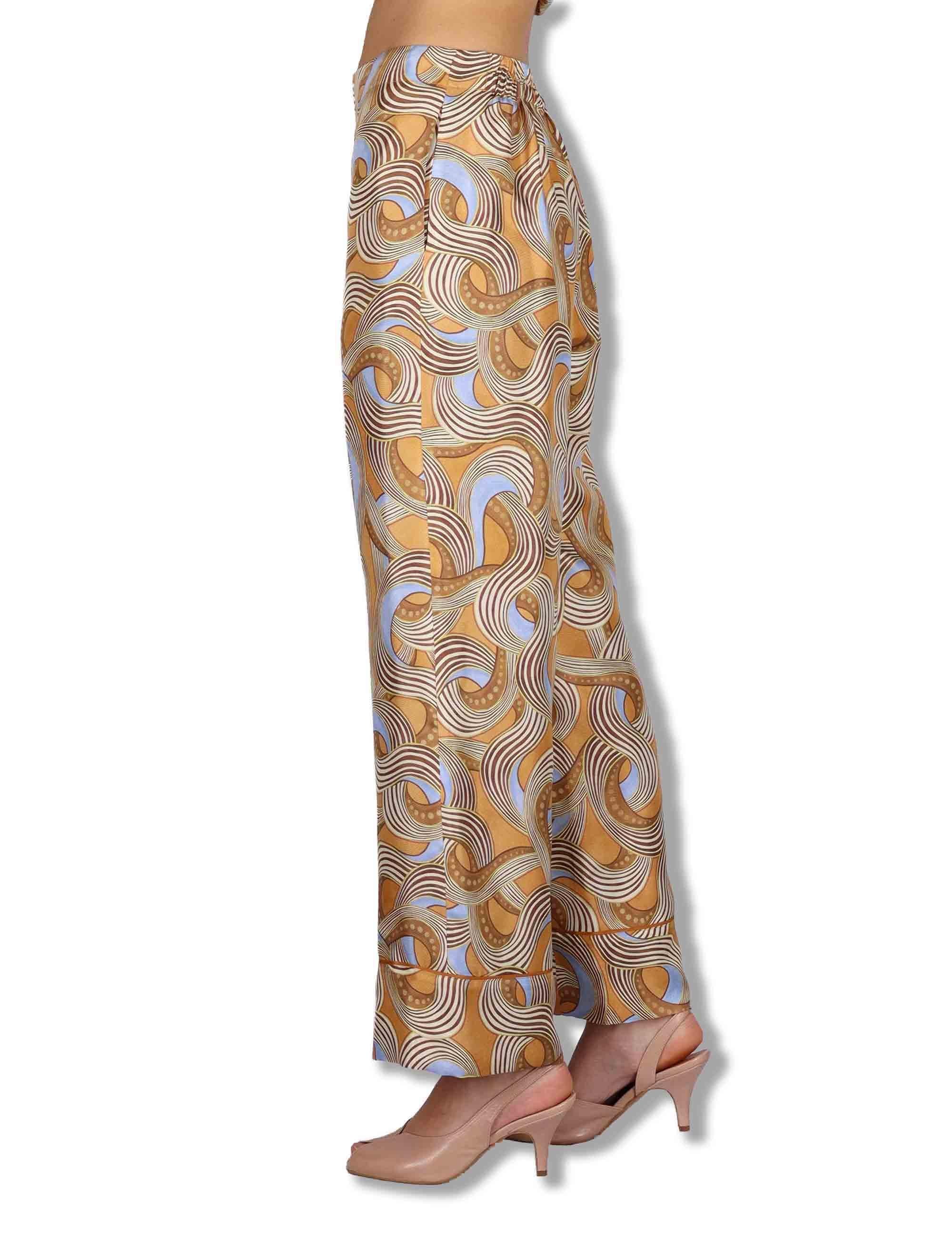 Pantaloni donna Collection Print in seta azzurra a fantasia JH807631027 A4164 Maliparmi 