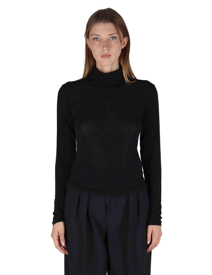 Camicie donna in jersey nero a fantasia a maniche lunghe e collo alto JABMJ0025-0502 9999 Justmine 