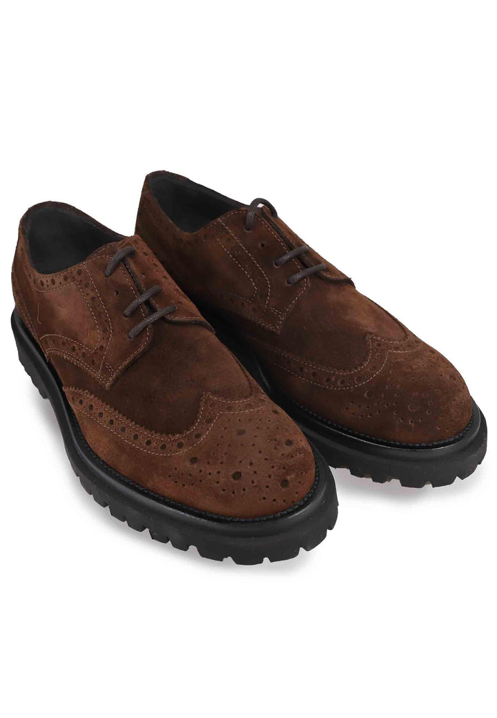 Stringate uomo in camoscio testa di moro con suola carrarmato e impunture 22755-C-VL7 061 Antica Cuoieria 