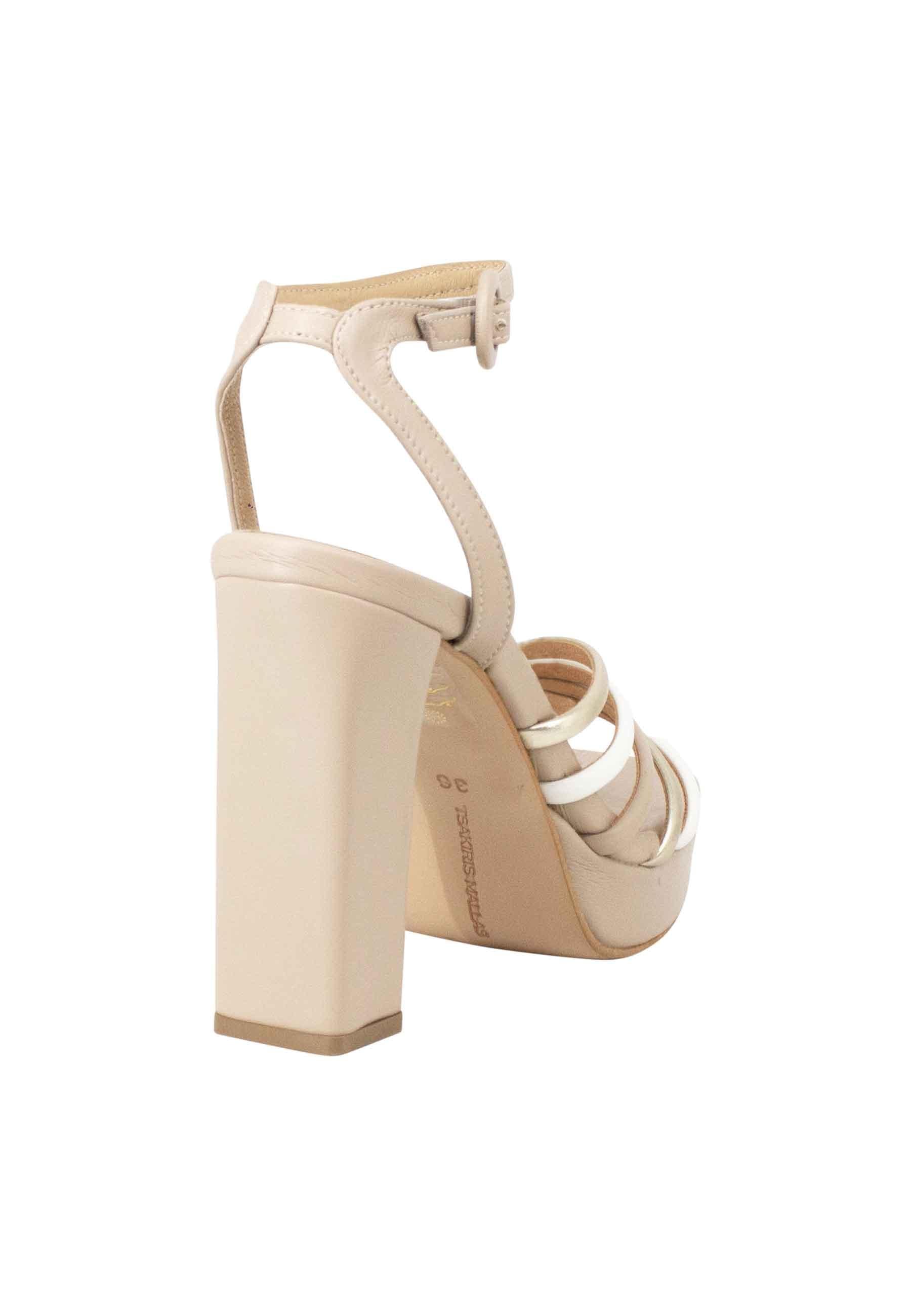 Sandali donna in eco pelle beige con cinturino alla caviglia tacco alto e plateau 675 015 Tsakiris Mallas 