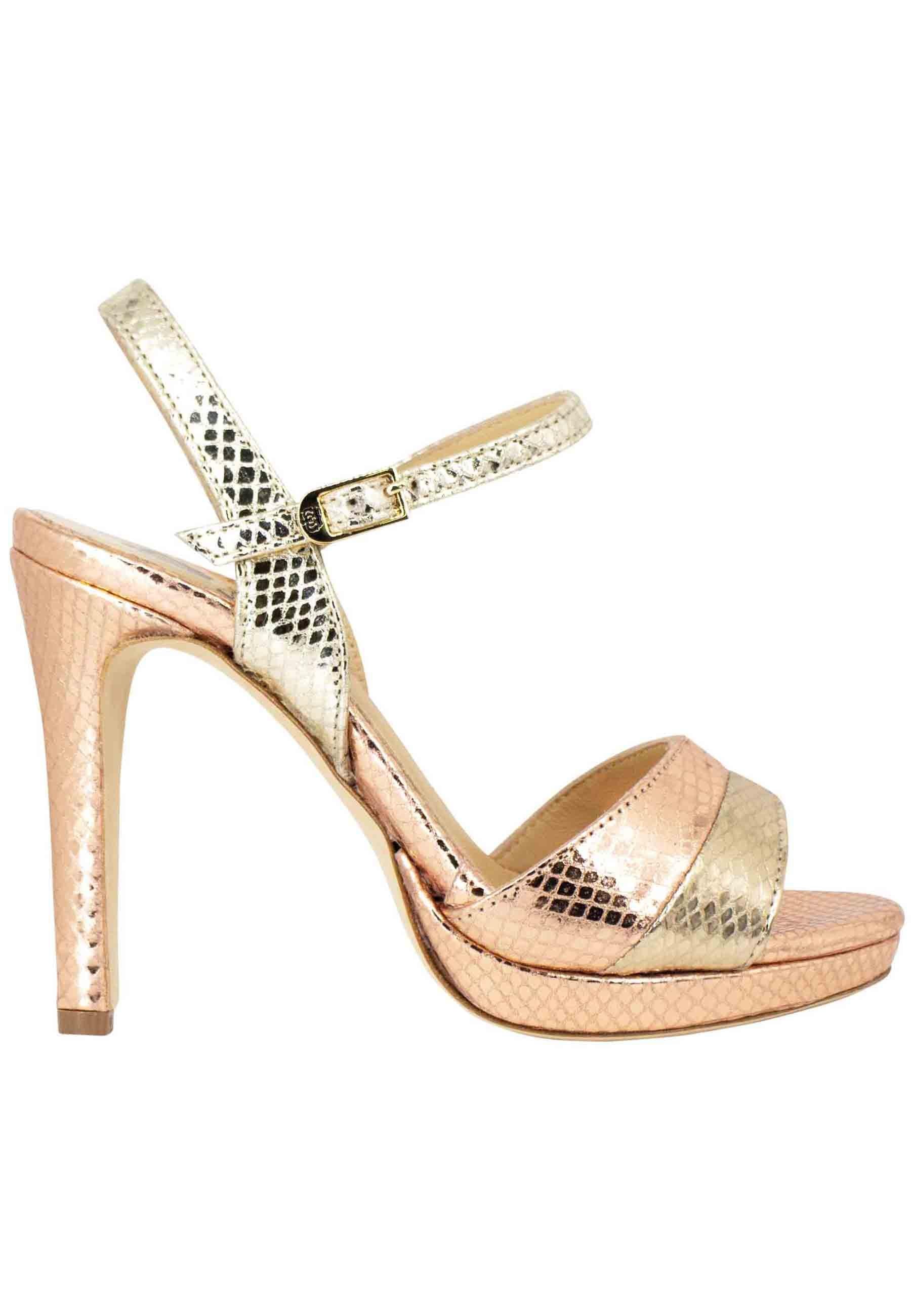 Sandali donna in pelle laminata rosa cipria con cinturino alla caviglia tacco alto e plateau DS1472 610 L'Arianna 