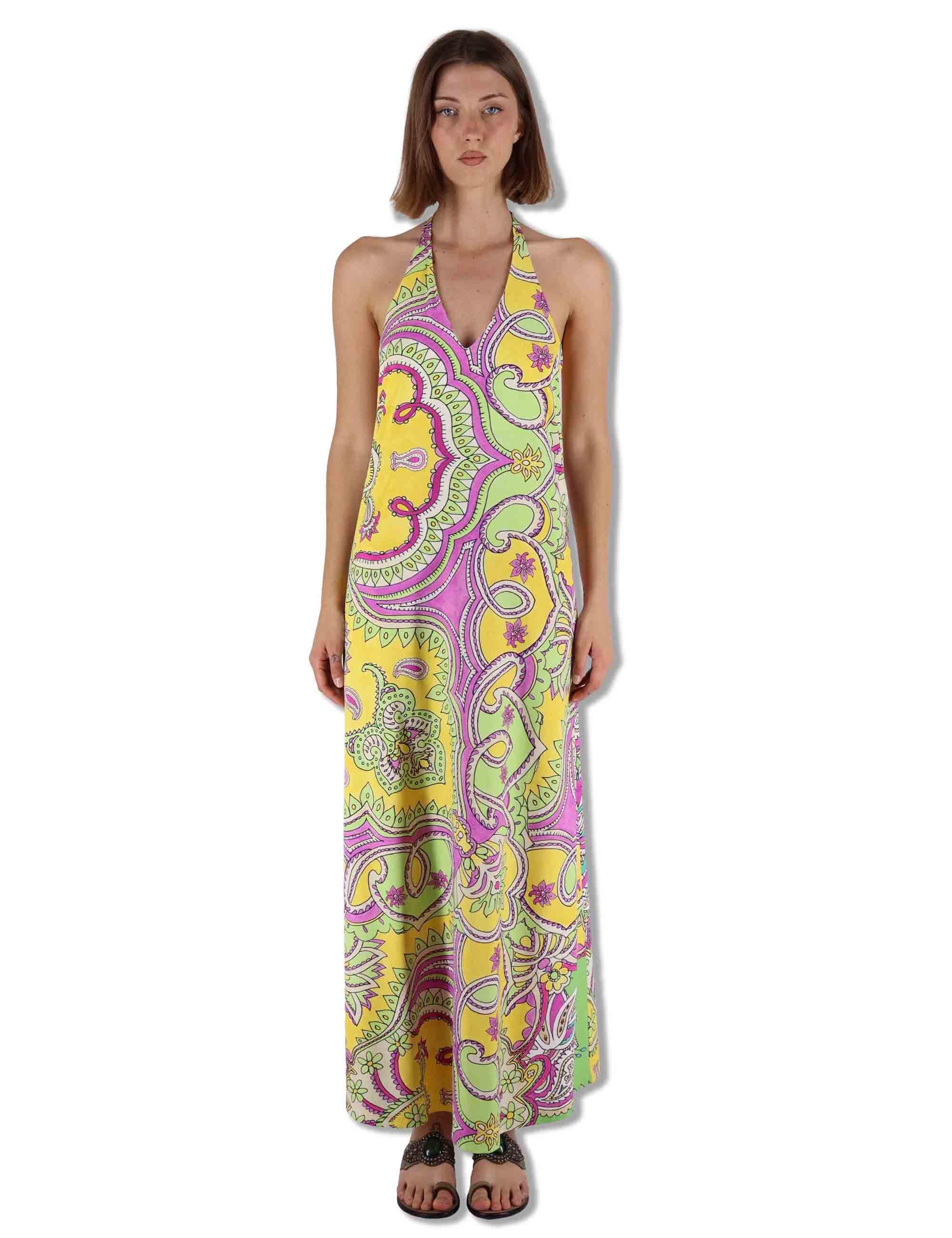 Abiti donna Hippie Lotus in tessuto stampato verde e blu senza maniche JF671170671 D6084 Maliparmi 