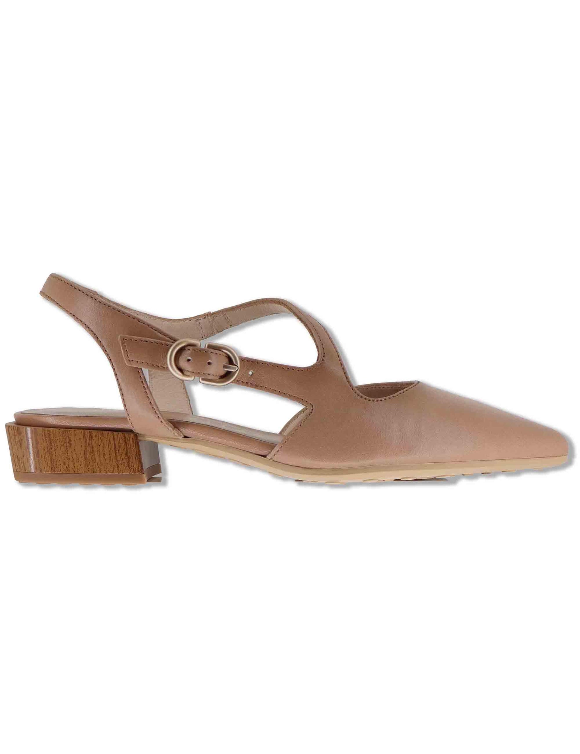 Decollete slingback donna in pelle cuoio con doppi cinturini e tacco basso HV264773 ALMOND Hispanitas 