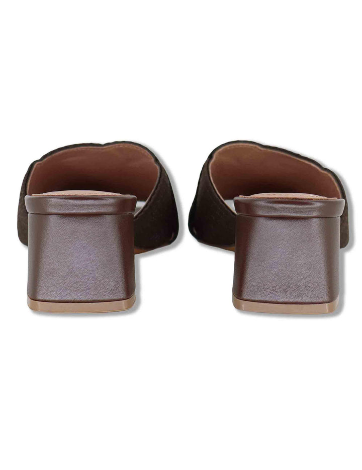 Sandali donna scalzati in pelle e tessuto intrecciato marrone tacco basso Leo 879Z94HG 90-MARRON Bibi Lou 