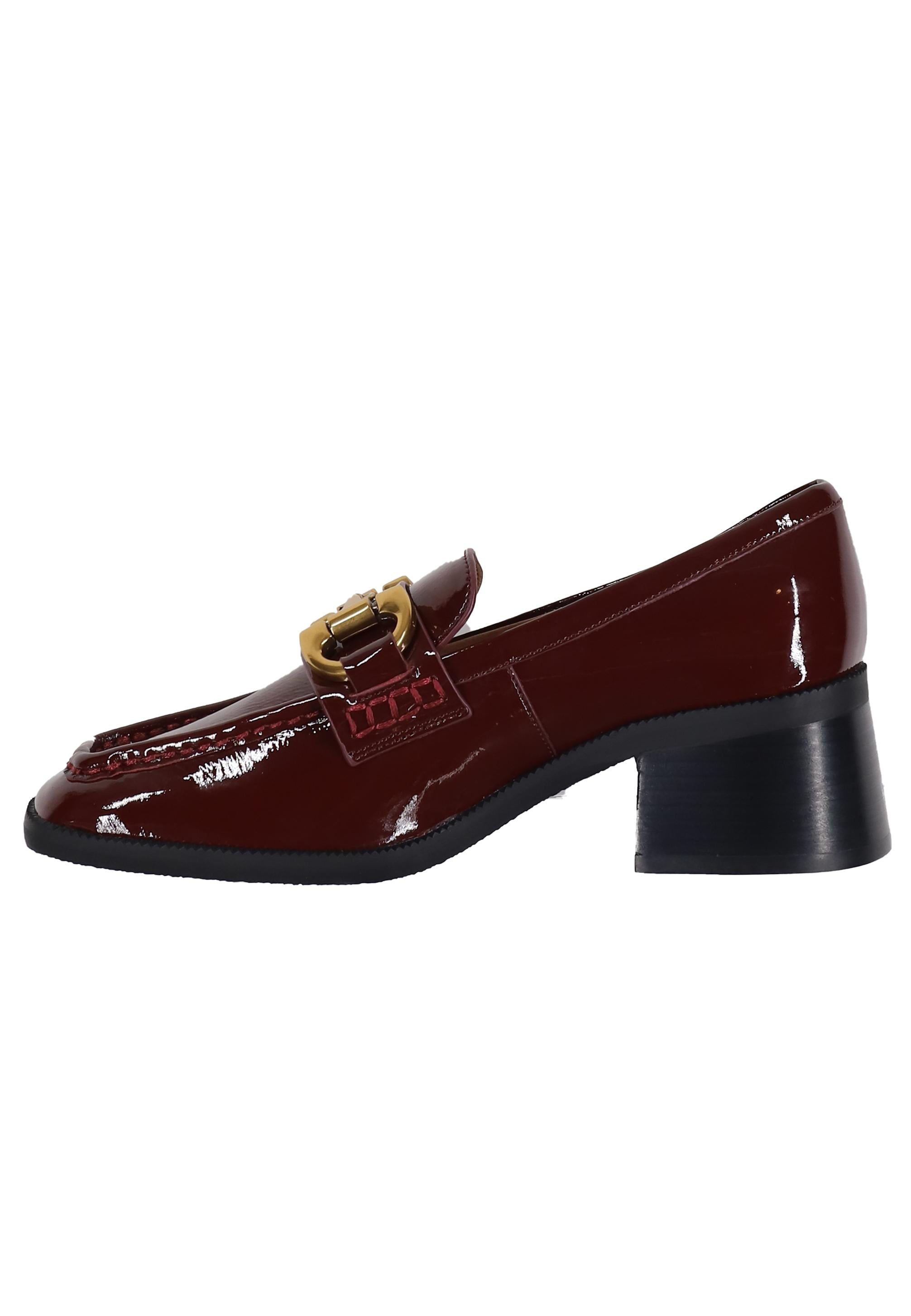 Mocassini donna in pelle bordeaux lucida con morsetto in oro Tiana 532Z21VK 018 Bibi Lou 