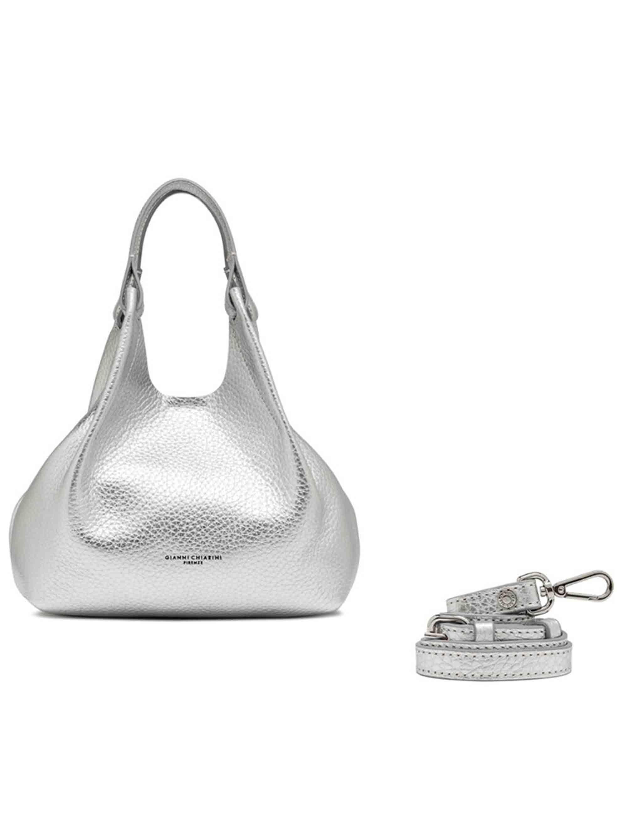 Borse donna Dua in pelle laminata argento con doppi manici e tracolla BS9719 RNGDBL T.U. 14369 Gianni Chiarini 
