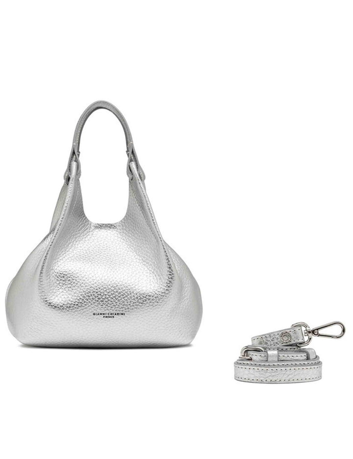 Borse donna Dua in pelle laminata argento con doppi manici e tracolla BS9719 RNGDBL T.U. 14369 Gianni Chiarini 