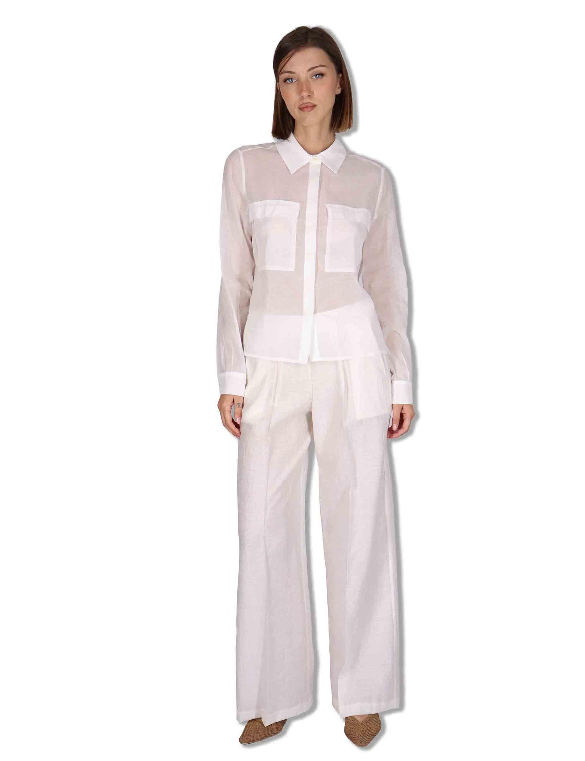 Camicie donna in puro cotone off white con tasconi e maniche lunghe JABCM0001-F1493-1230 85 Justmine 