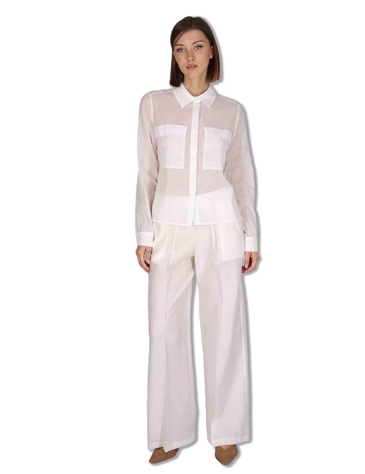 Camicie donna in puro cotone off white con tasconi e maniche lunghe JABCM0001-F1493-1230 85 Justmine 