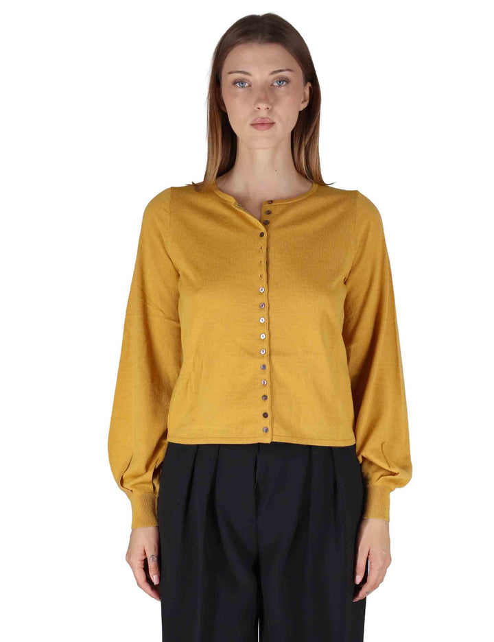Cardigan donna New Merinos Bland in lana senape a girocollo con bottoncini JN369778199 70013 Maliparmi 