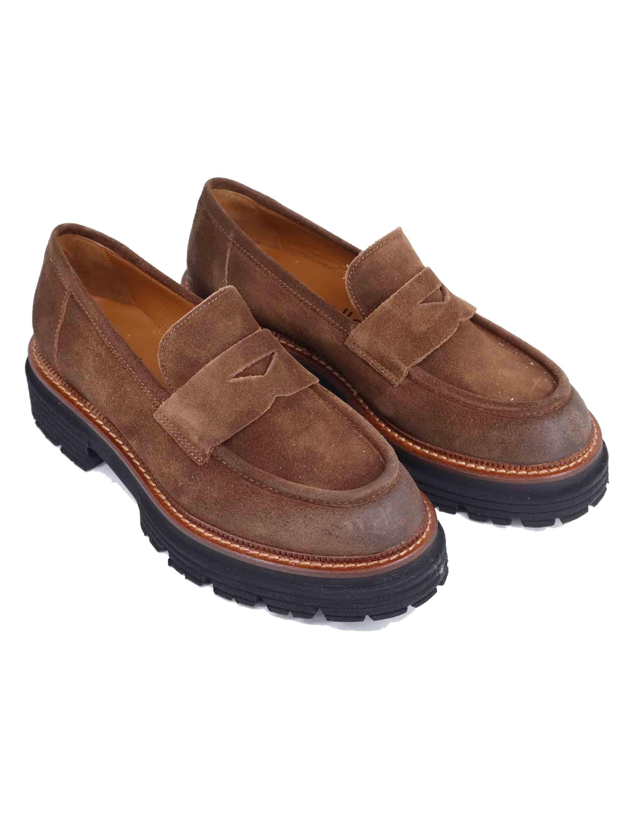 Mocassini donna in camoscio vintage cuoio con suola in gomma SP3276 013 Spatarella 