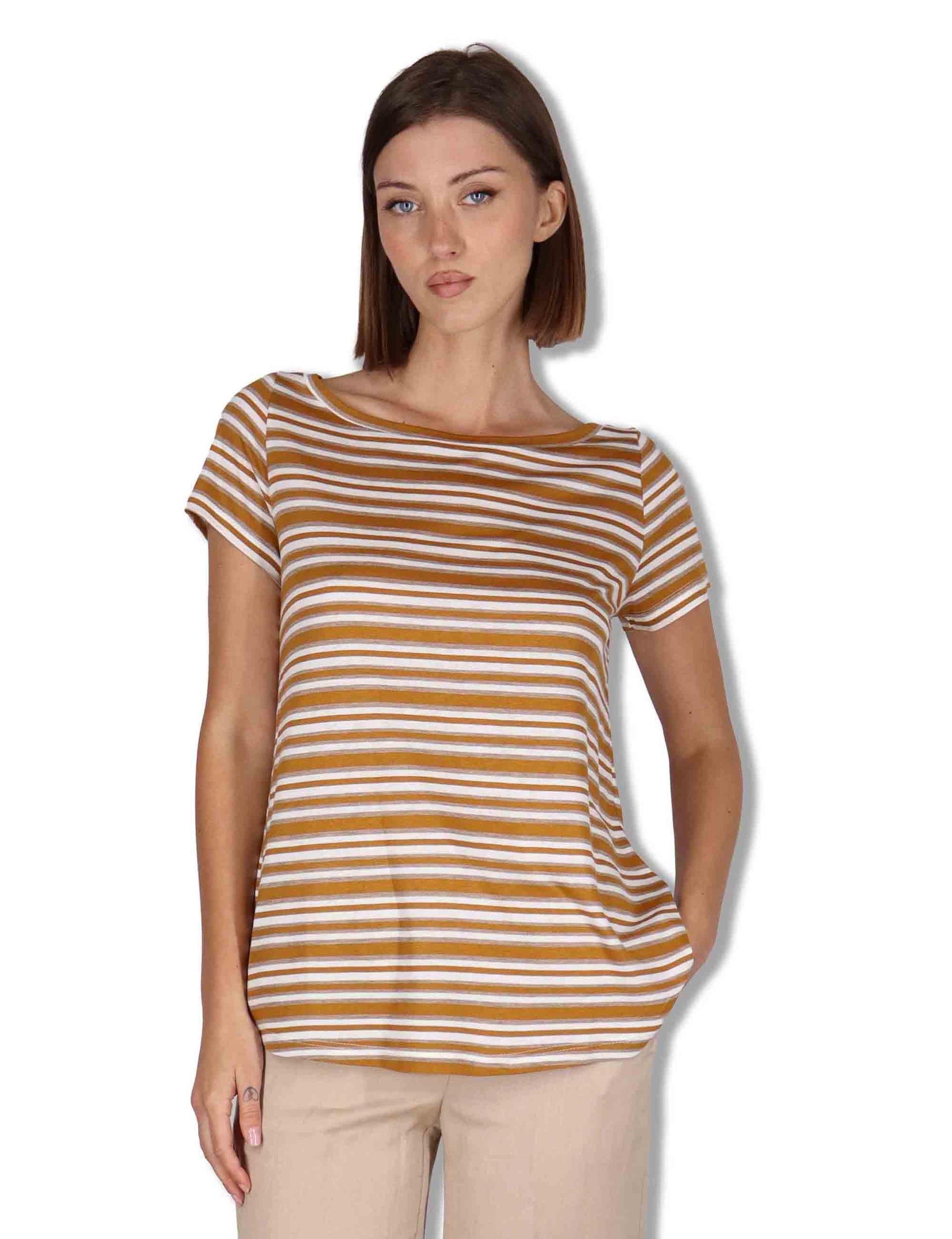T-Shirt donna Summer Stripes in viscosa naturale beige e marrone JK028170676 41B11 Maliparmi 