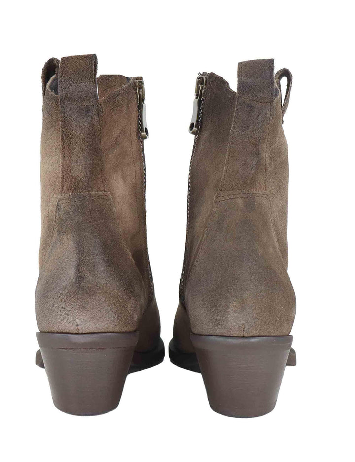 Stivaletti texani donna realizzati in crosta vintage taupe e tacco messicano SPDX380 014 Spatarella 