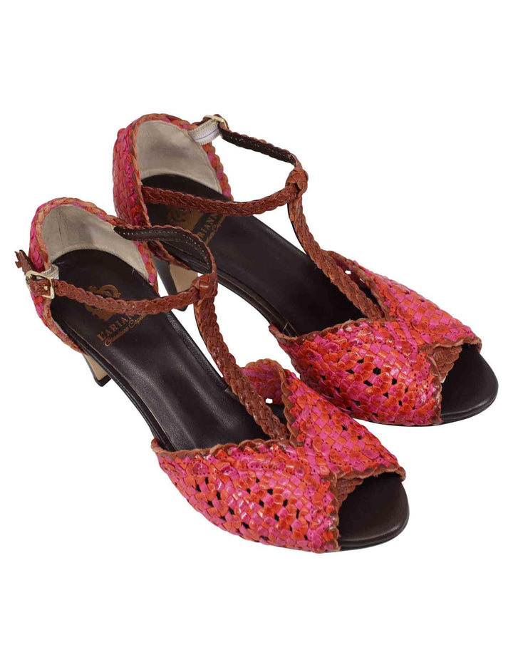 Sandali donna in pelle intrecciata fuxia con tacco alto SPA1771 053 L'Arianna 
