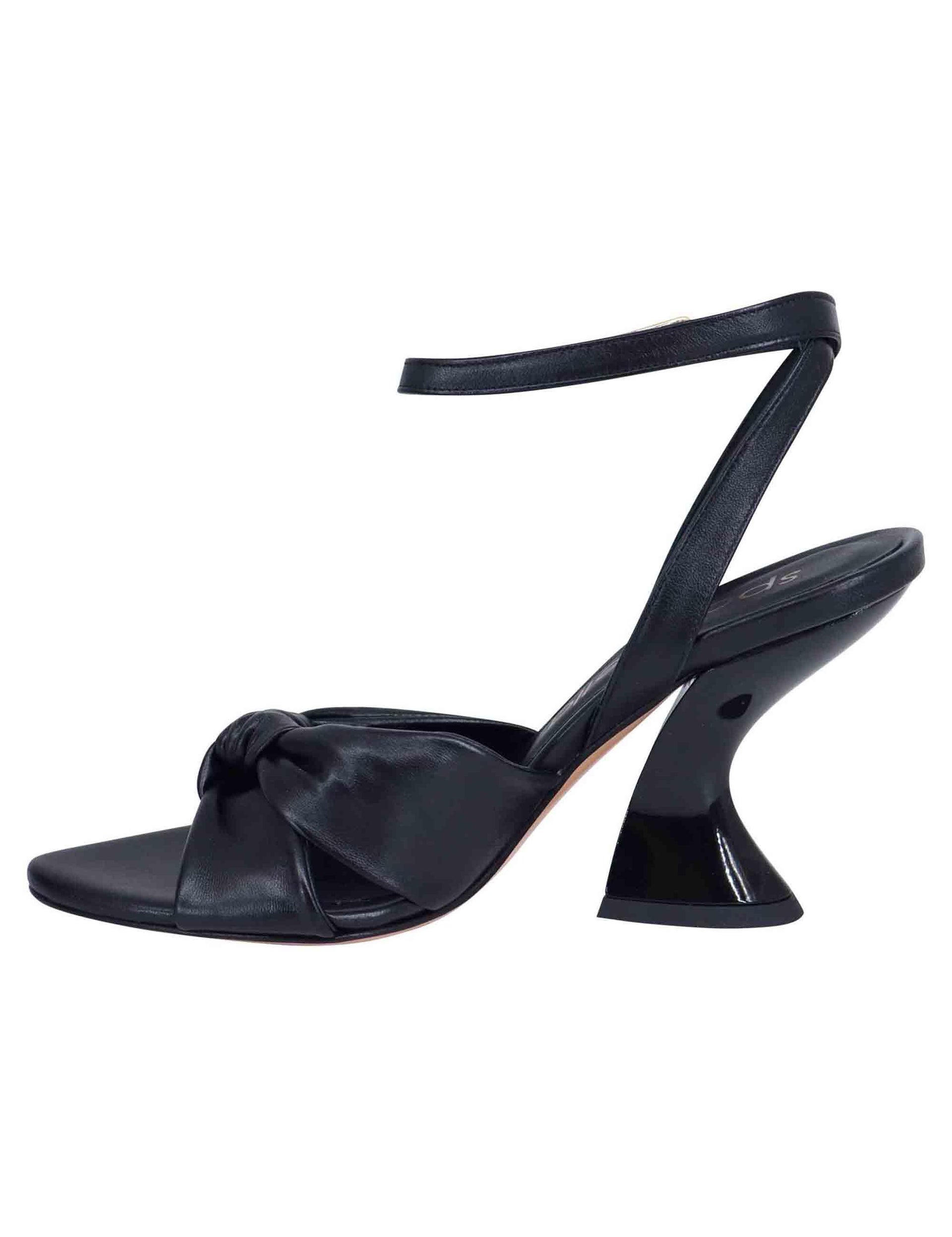 Sandali donna in pelle nera con tacco alto e cinturino alla caviglia SP896 001 Spatarella 