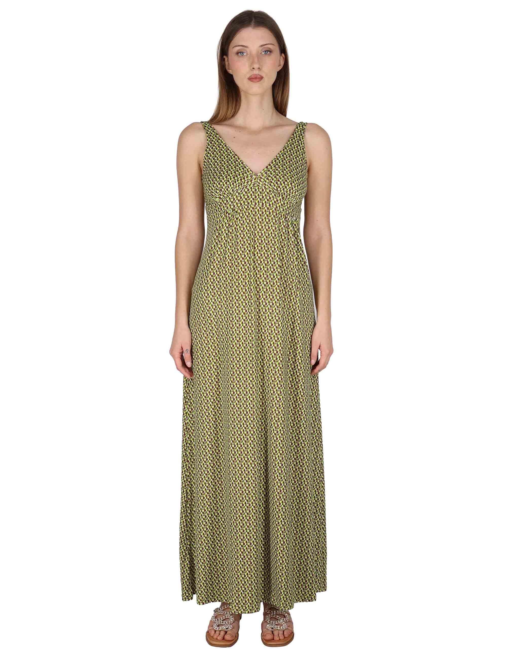 Abiti lunghi Empire donna in jersey verde con fantasia optical JFAAB0001-E2769-1245 7046 Justmine 