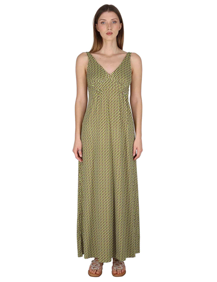 Abiti lunghi Empire donna in jersey verde con fantasia optical JFAAB0001-E2769-1245 7046 Justmine 