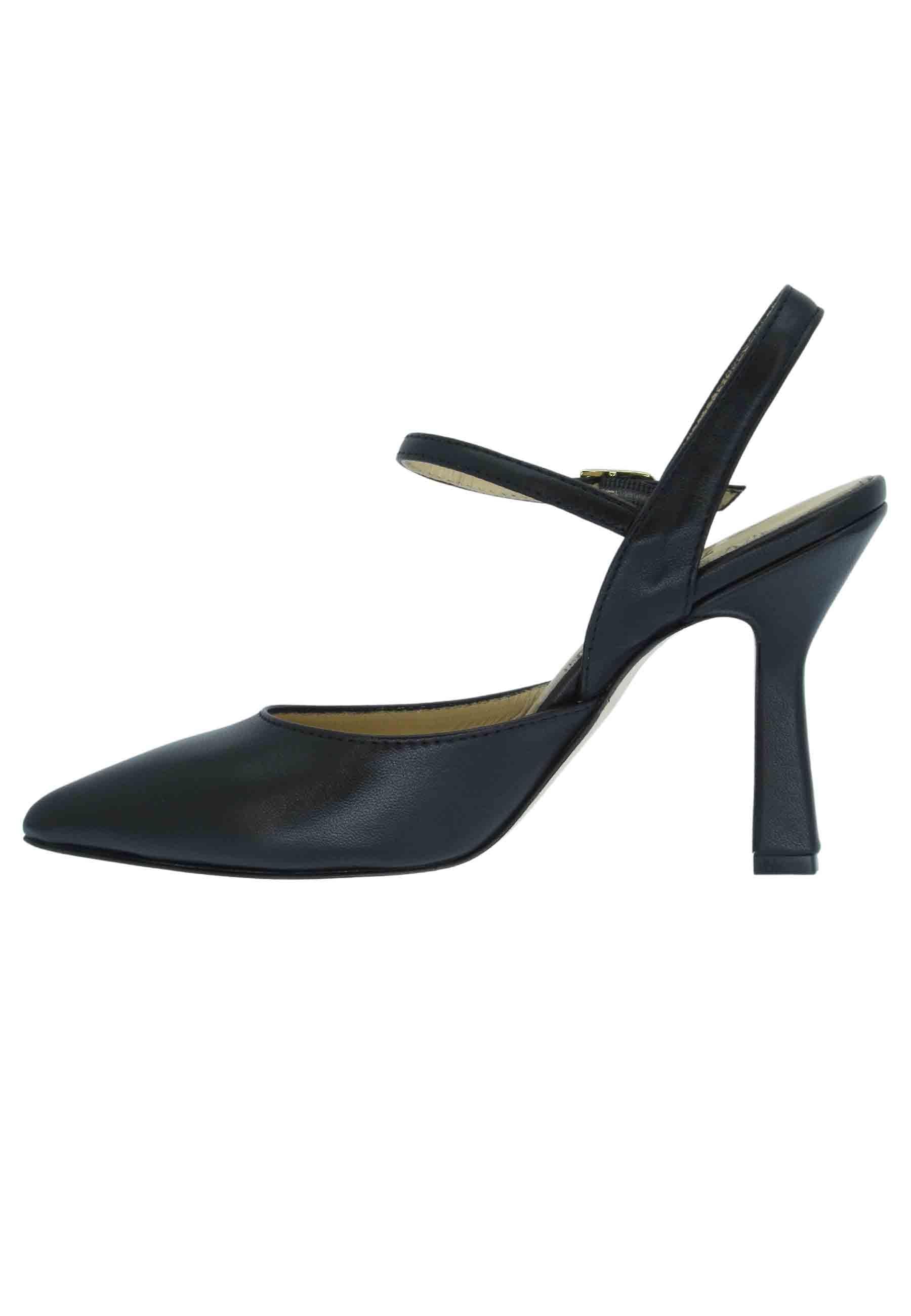 Sandali donna pelle nera tacco alto con cinturini DE1236 001 L'Arianna 