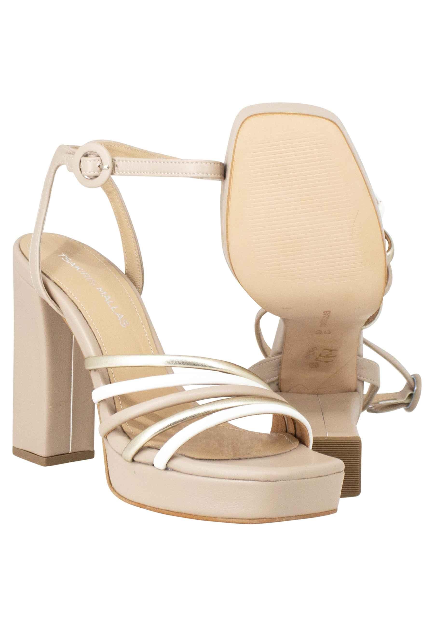 Sandali donna in eco pelle beige con cinturino alla caviglia tacco alto e plateau 675 015 Tsakiris Mallas 