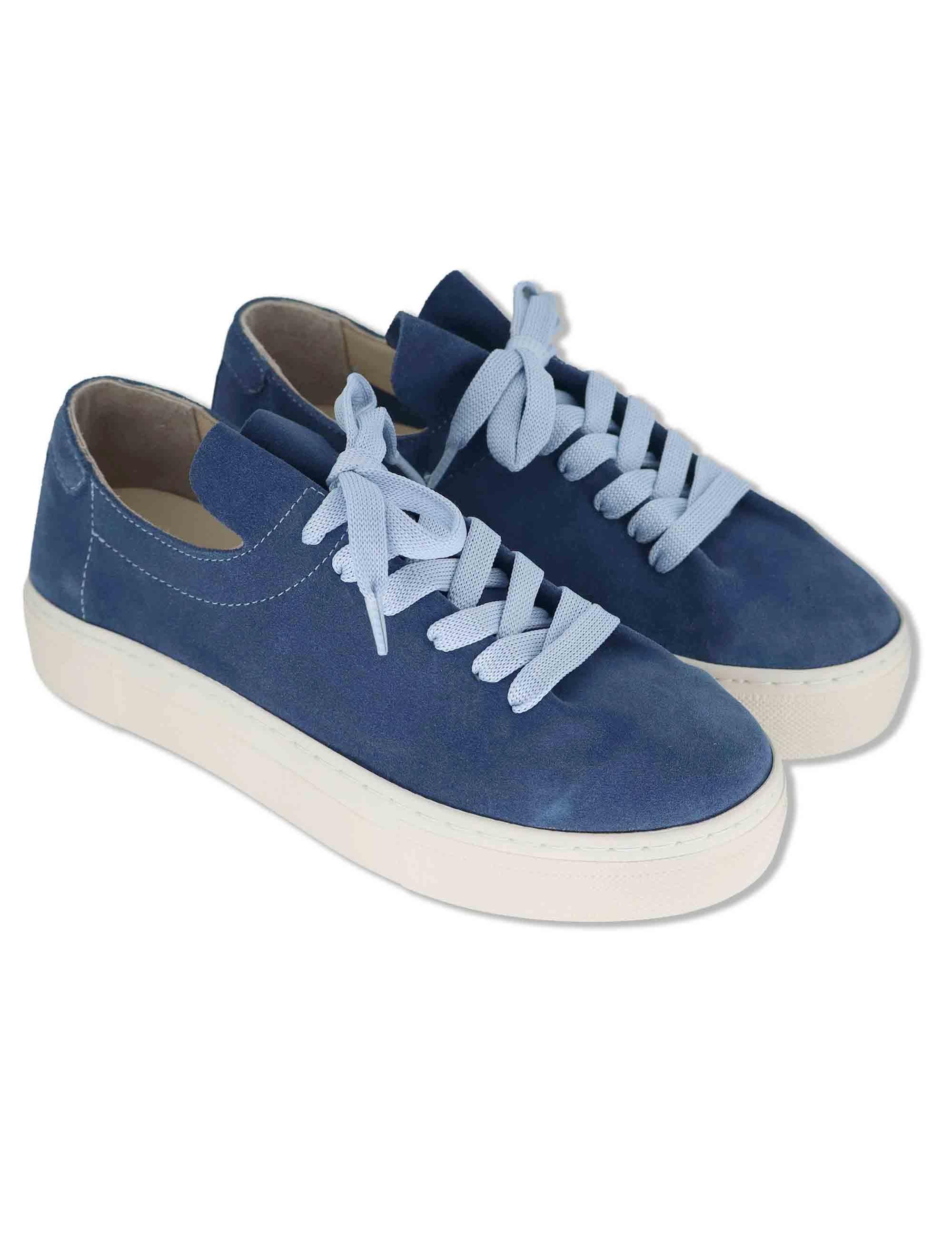 Sneakers donna in camoscio blu con linguetta arricciata e laccio in tulle SP60030 009 Spatarella 
