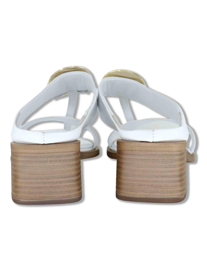 Sandali donna infradito in pelle bianca con bottone oro e tacco medio SP262060 002 Spatarella 