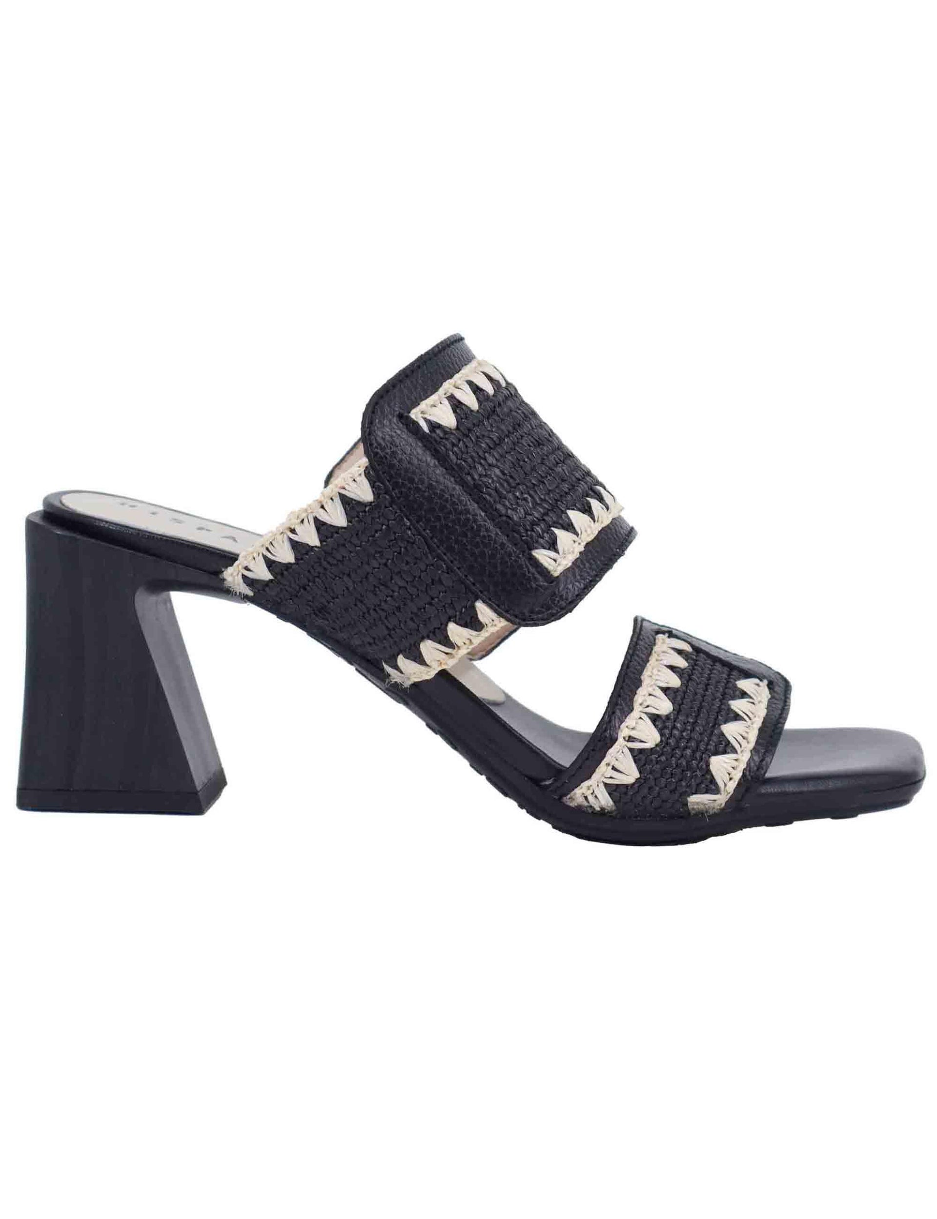 Sandali donna doppia fascia in pelle nera con tacco alto HV253946 C010 Hispanitas 