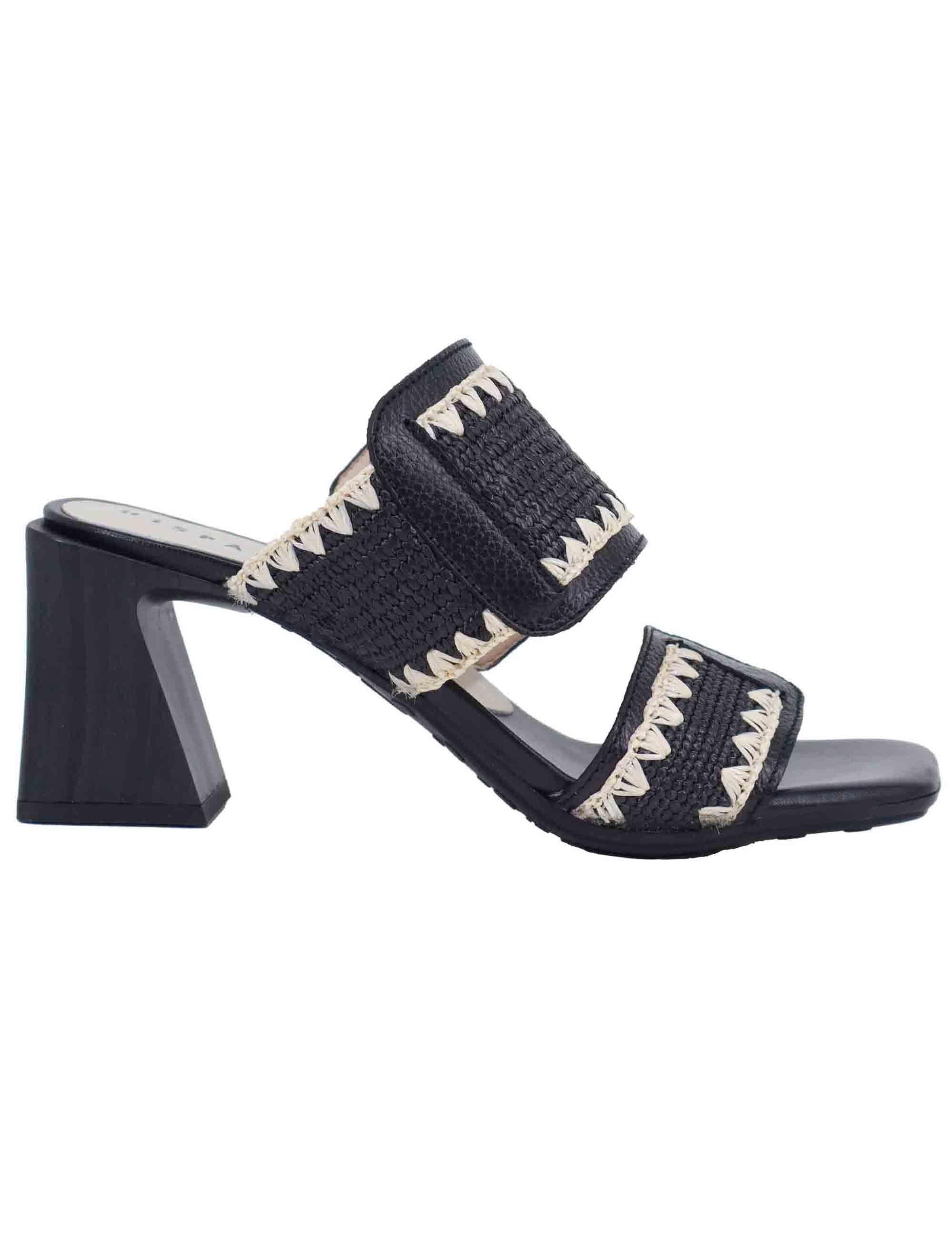 Sandali donna doppia fascia in pelle nera con tacco alto HV253946 C010 Hispanitas 