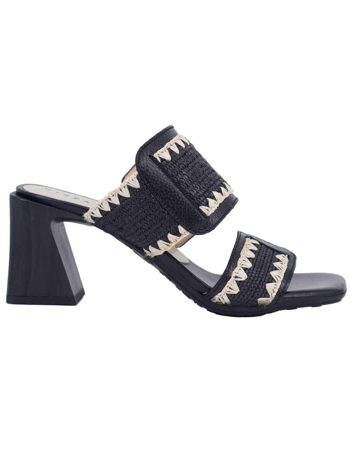 Sandali donna doppia fascia in pelle nera con tacco alto HV253946 C010 Hispanitas 