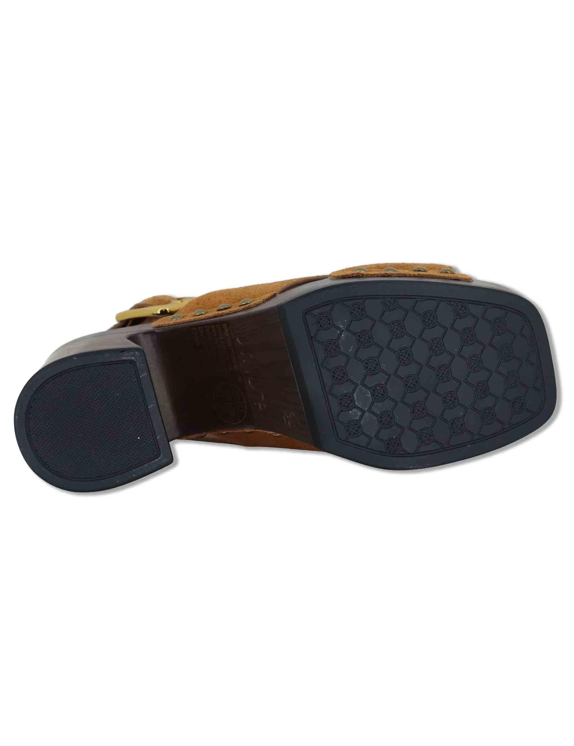 Sandali donna slingback in pelle cuoio con zeppa alta in legno OBRA BS NEW CUOIO Unisa 