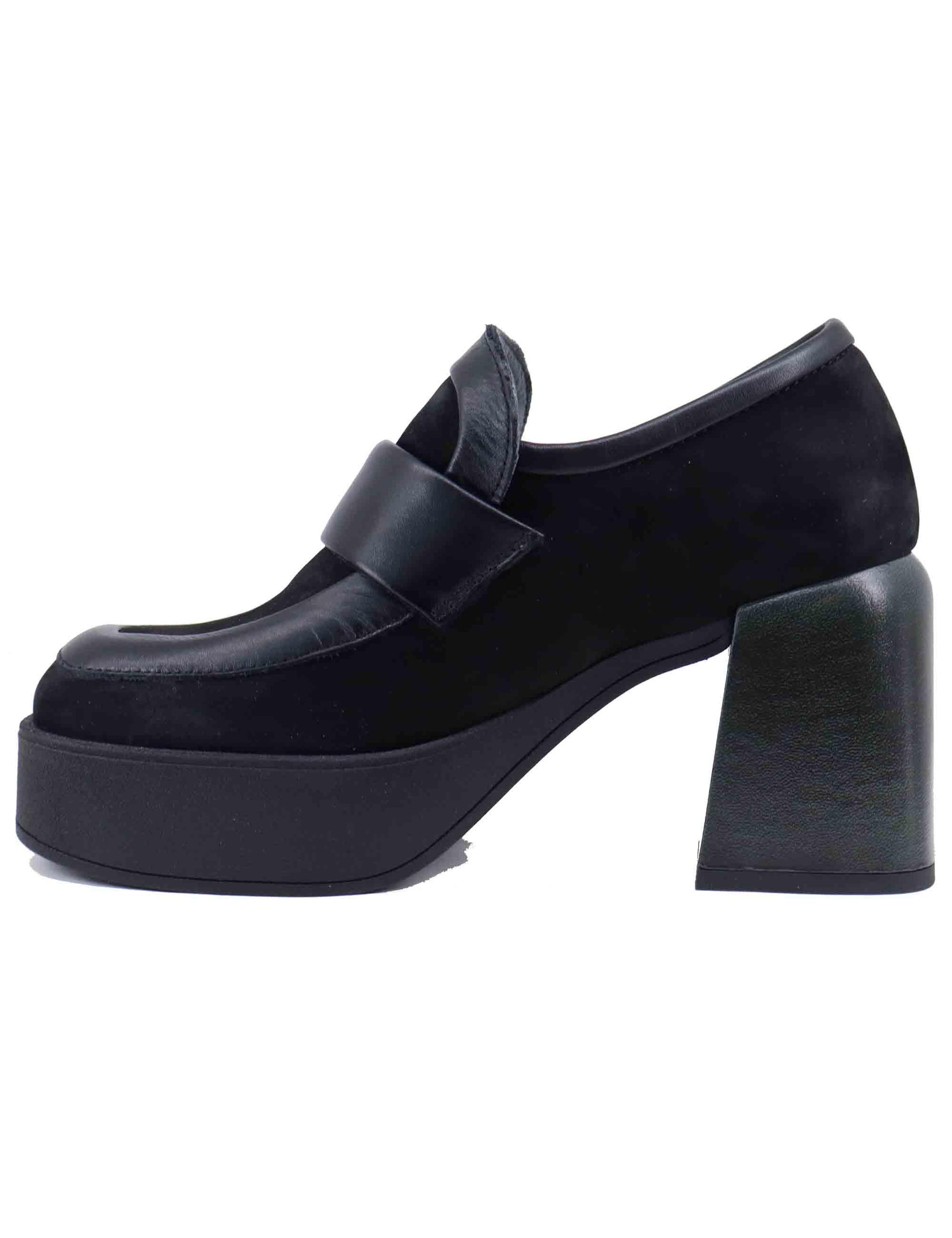 Mocassini donna in camoscio nero tacco alto LORY 001 Patrizia Bonfanti 