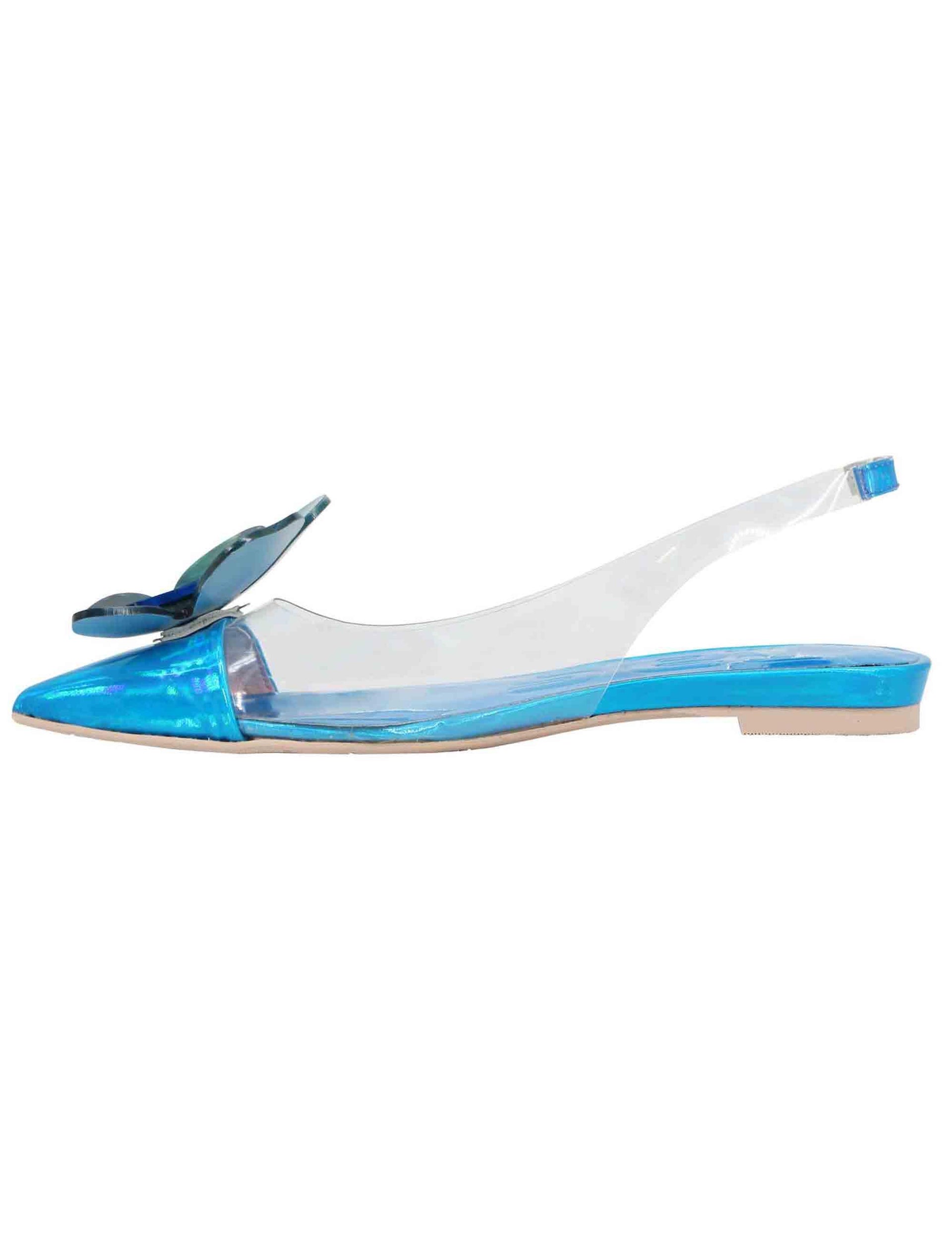 Sandali slingback bassi donna in plexy con riporti in pelle blu 7676 002 Ras 