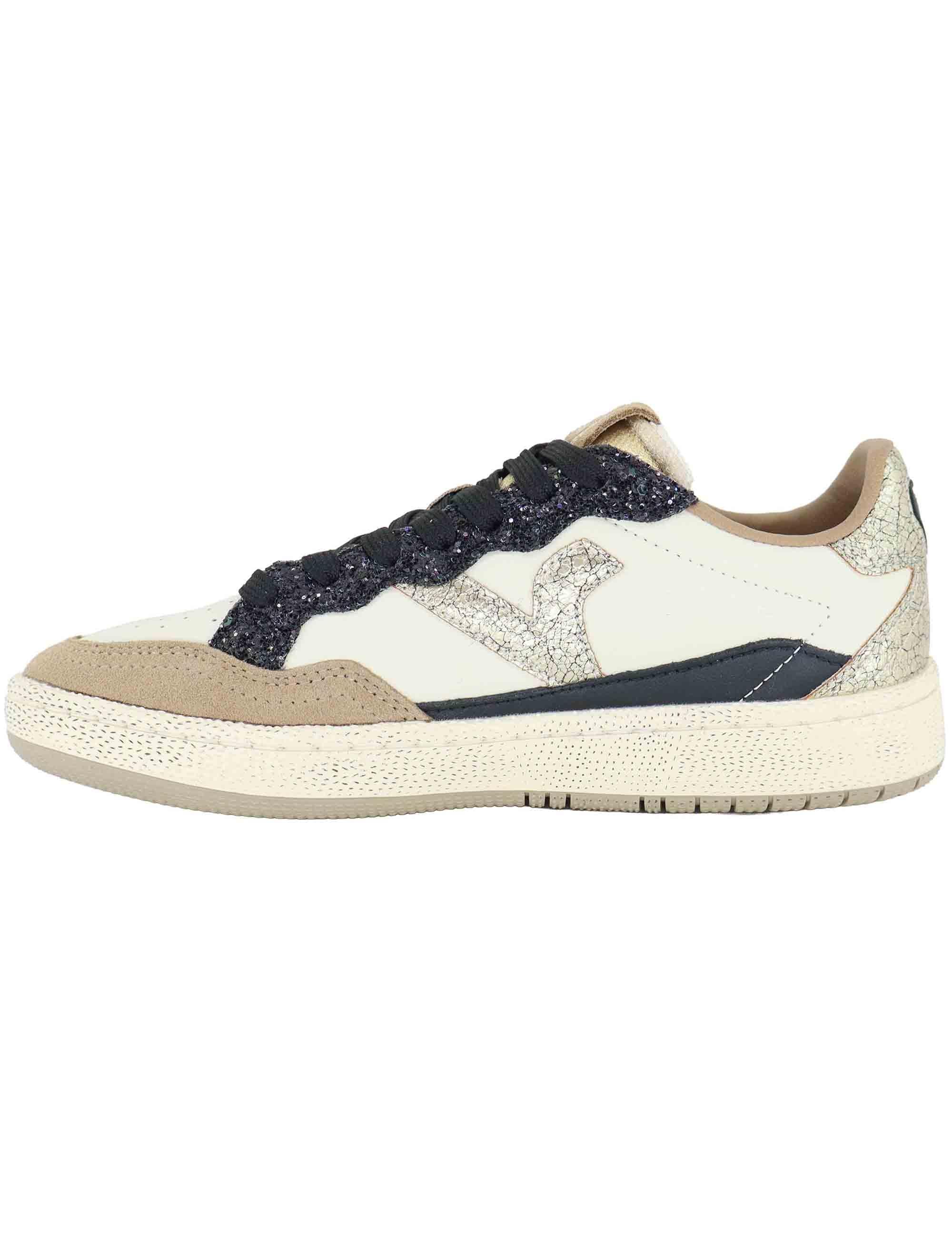 Sneakers donna in pelle taupe con logo in oro 8806113 Taupe Victoria 