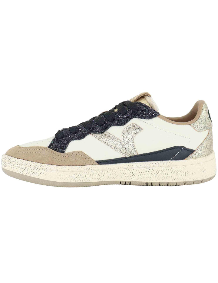 Sneakers donna in pelle taupe con logo in oro 8806113 Taupe Victoria 