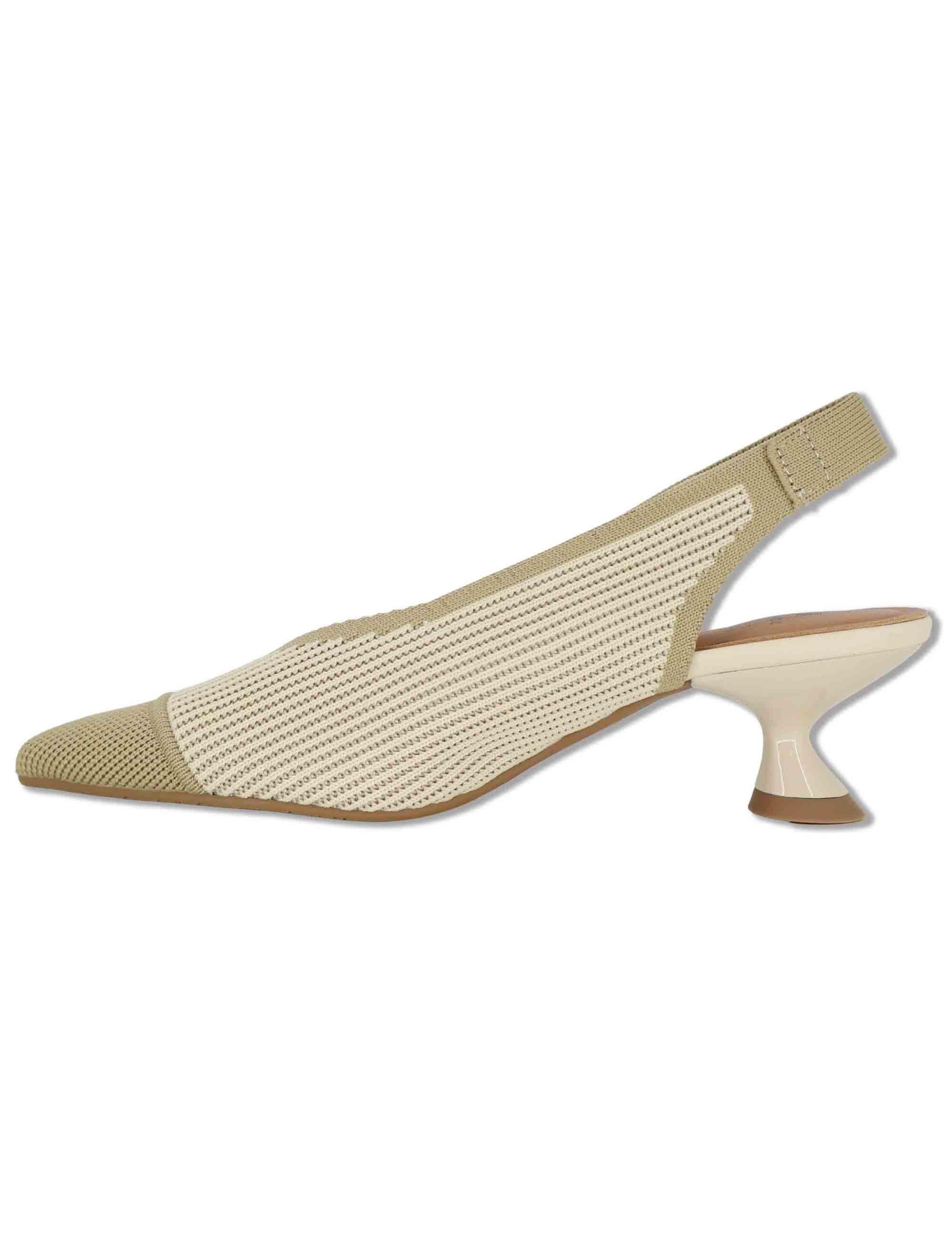 Slingback donna in tessuto beige con tacco basso e punta a punta 76535 65-3V Miss Elastic 