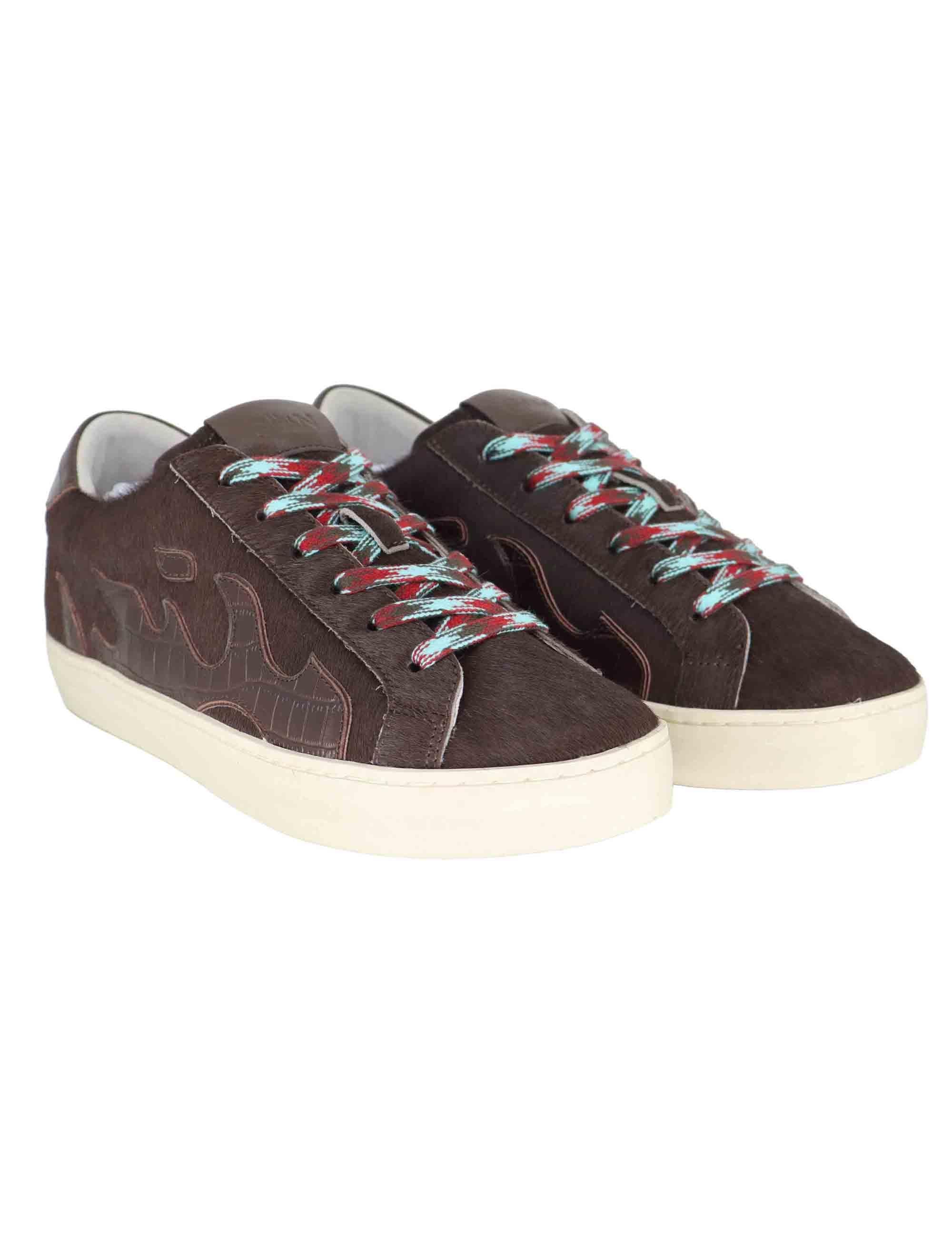 Sneakers donna in pelle marrone con logo in pelle D0017S90 90 Gamin 