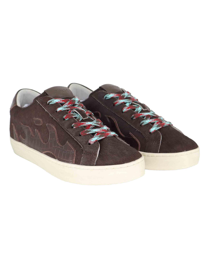 Sneakers donna in pelle marrone con logo in pelle D0017S90 90 Gamin 