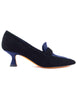 Women's black suede pointed toe loafers
